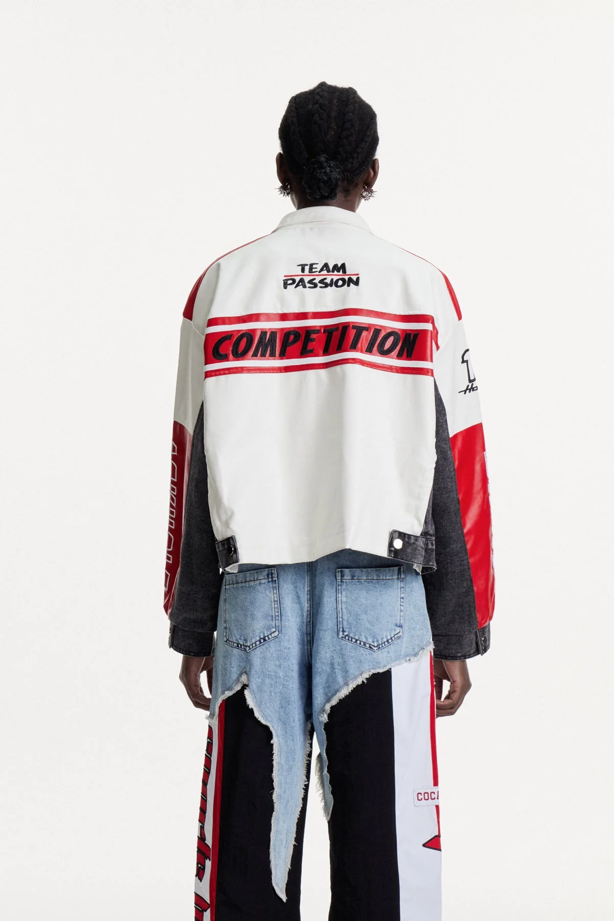 White Printed Deconstructed Jacket - Modern Artistic Design