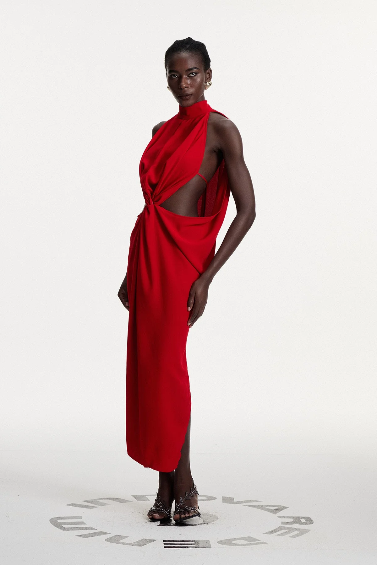 Red Ruch Cutout Maxi Dress - Elegant Statement Piece