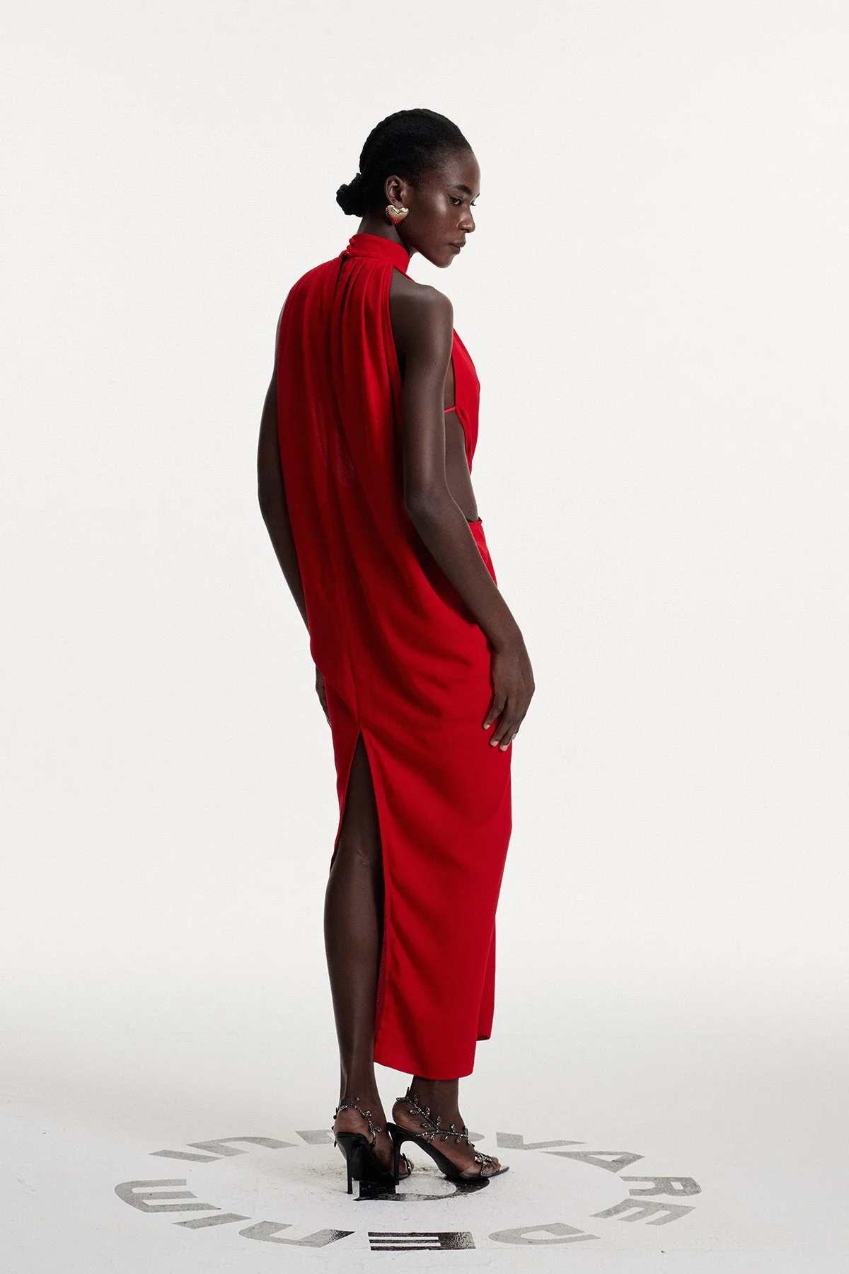 Red Ruch Cutout Maxi Dress - Elegant Statement Piece