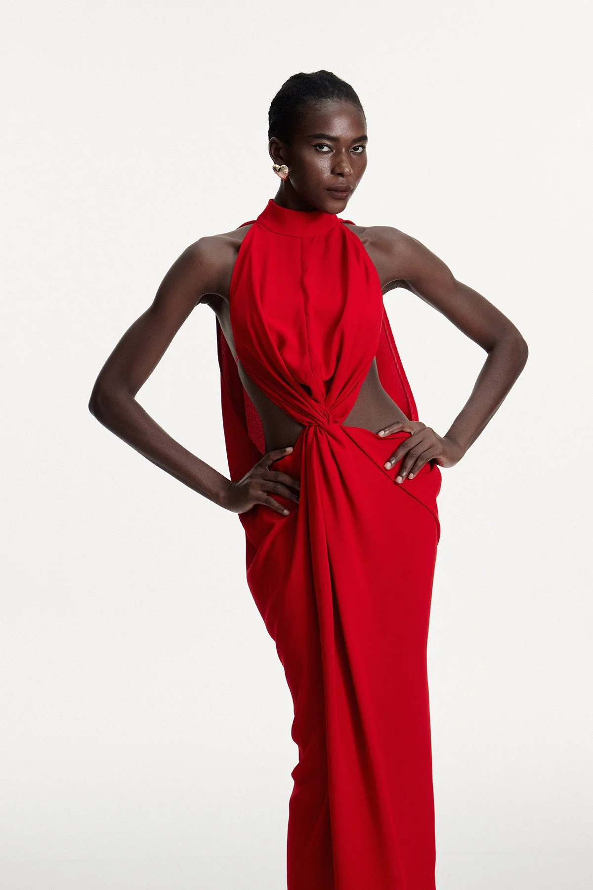 Red Ruch Cutout Maxi Dress - Elegant Statement Piece