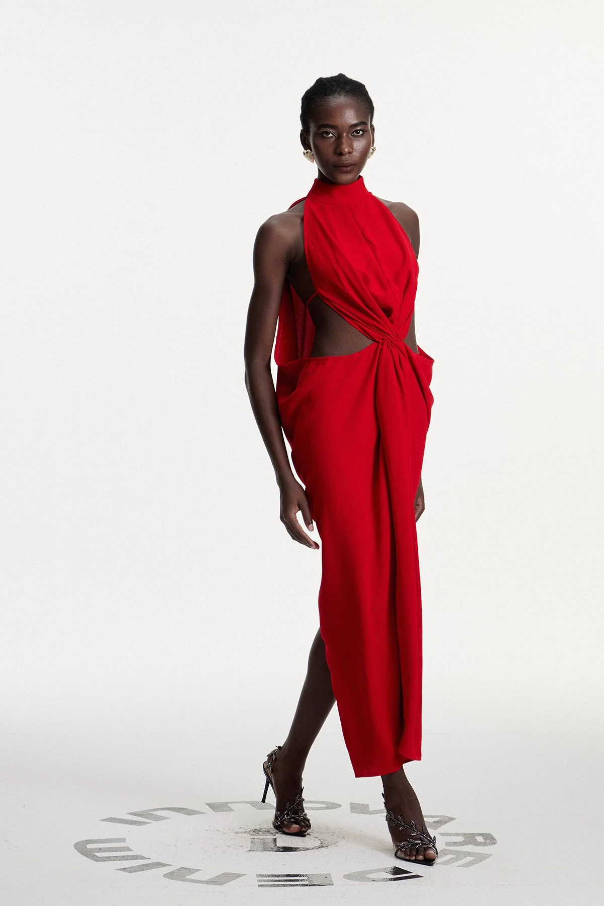 Red Ruch Cutout Maxi Dress - Elegant Statement Piece