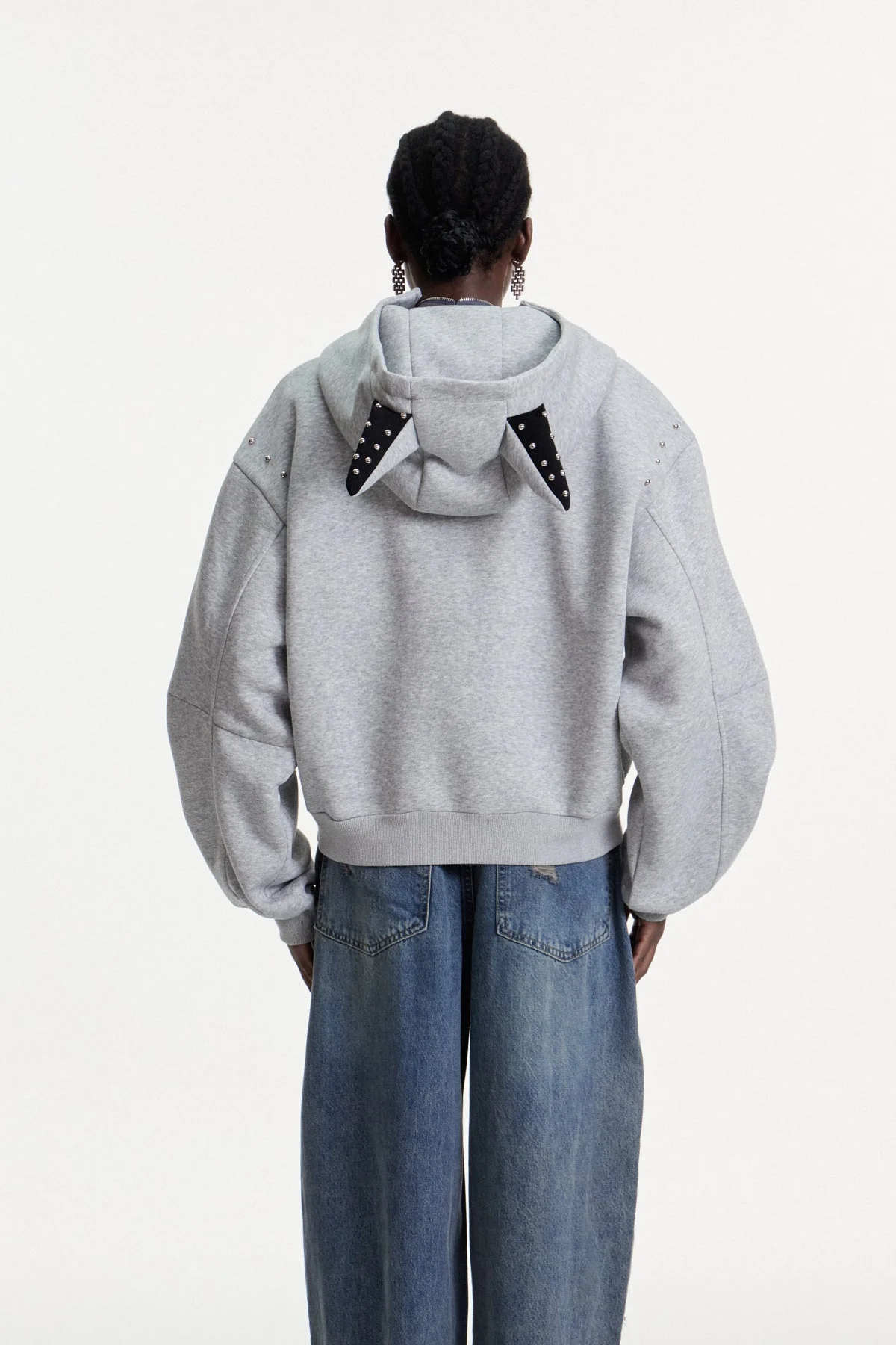 Grey Embellished Hooded Jacket for Stylish Outfits