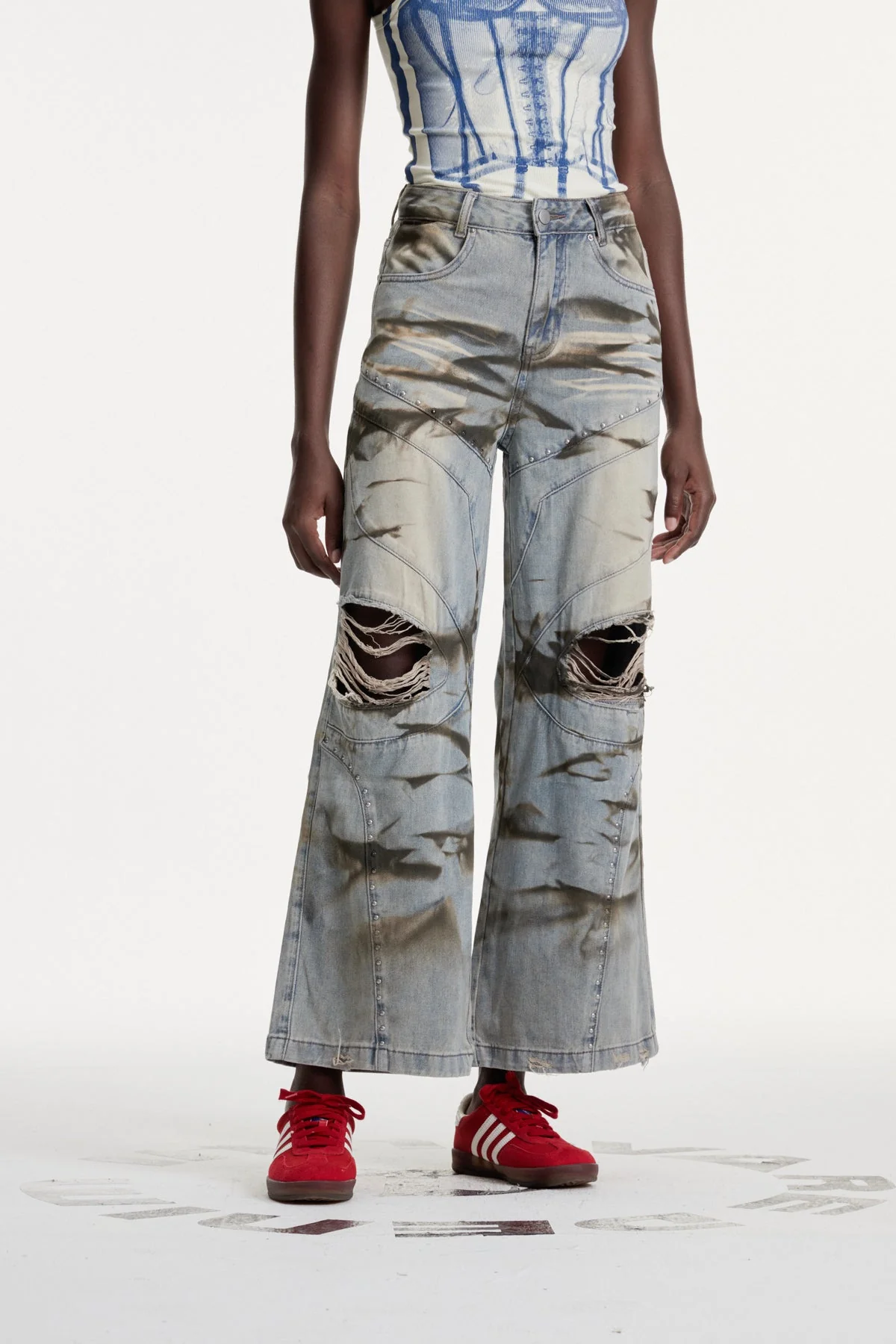 Urban Edge Ripped Print Denim Jeans