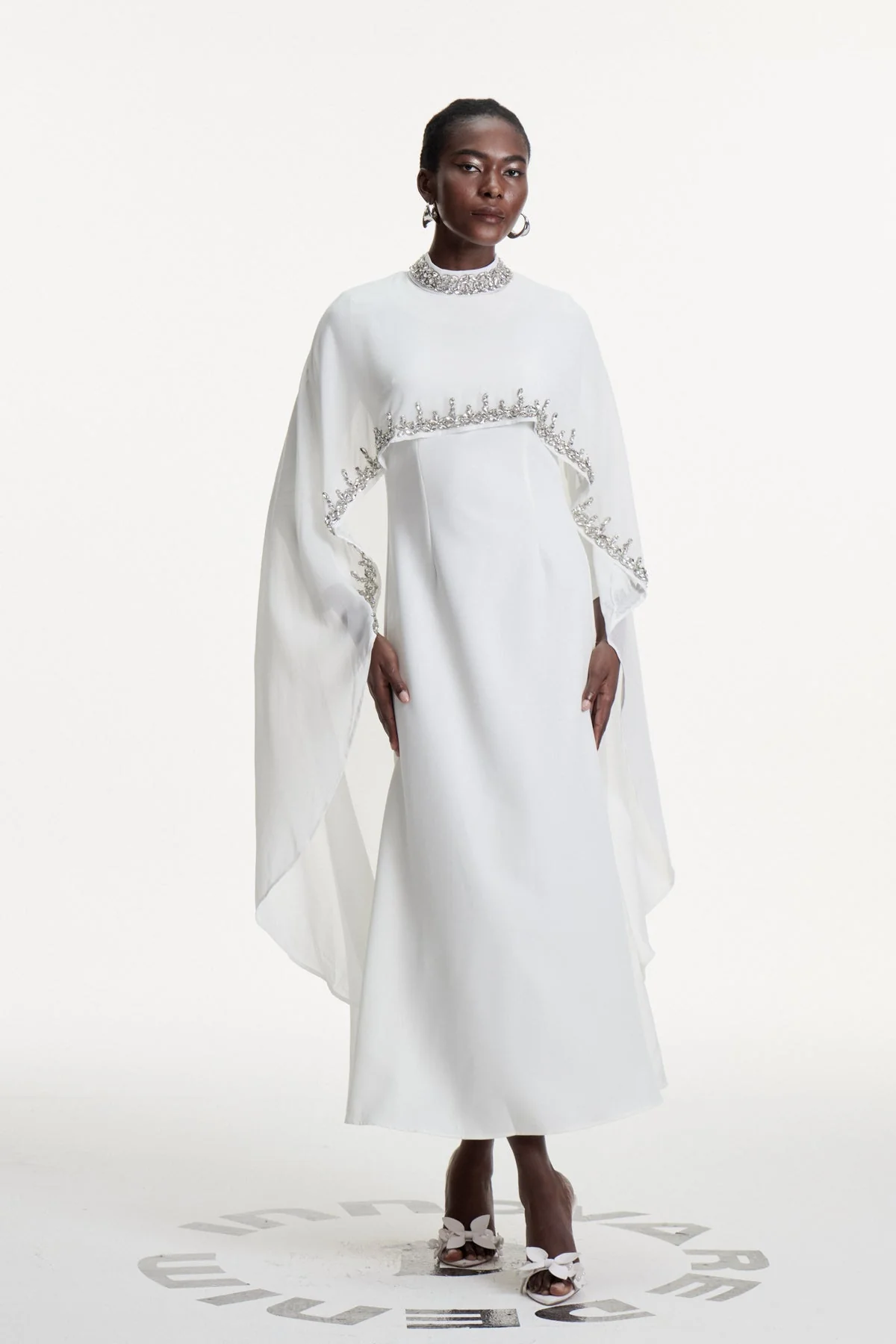 White Shawl Detail Maxi Dress