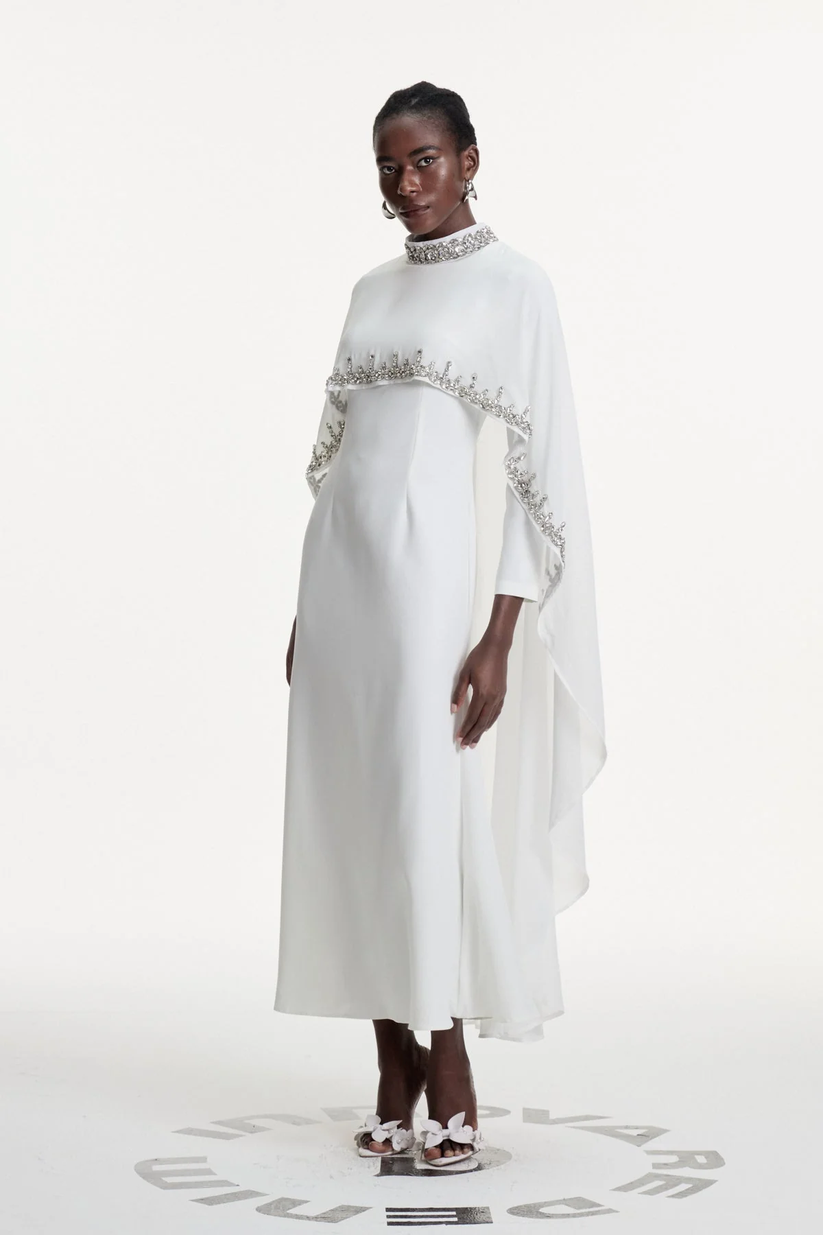 White Shawl Detail Maxi Dress