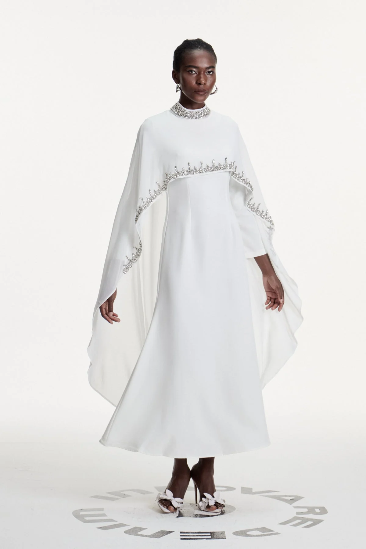 White Shawl Detail Maxi Dress