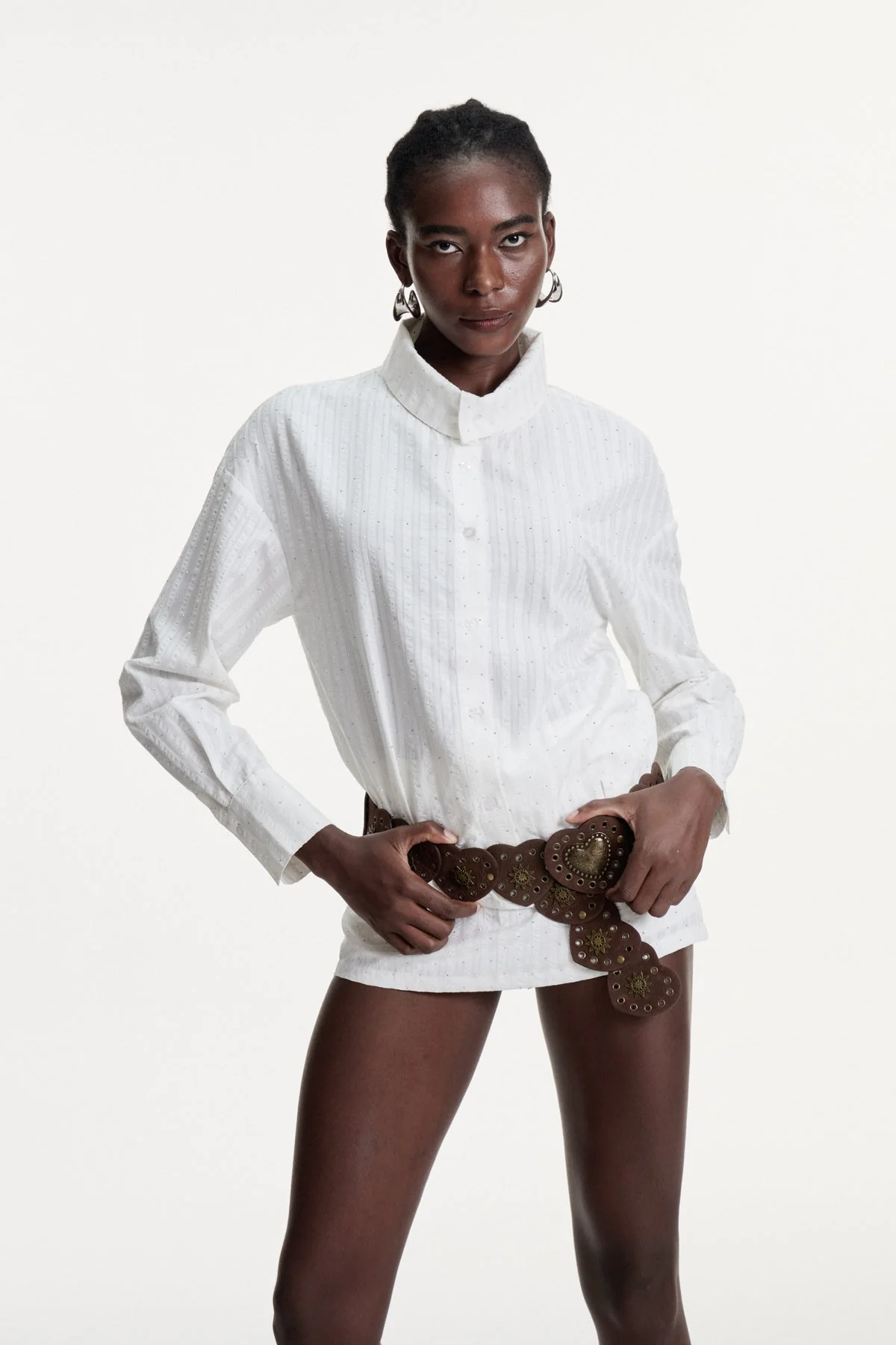 Glamorous Stripe Rhinestone Skirt Set in White