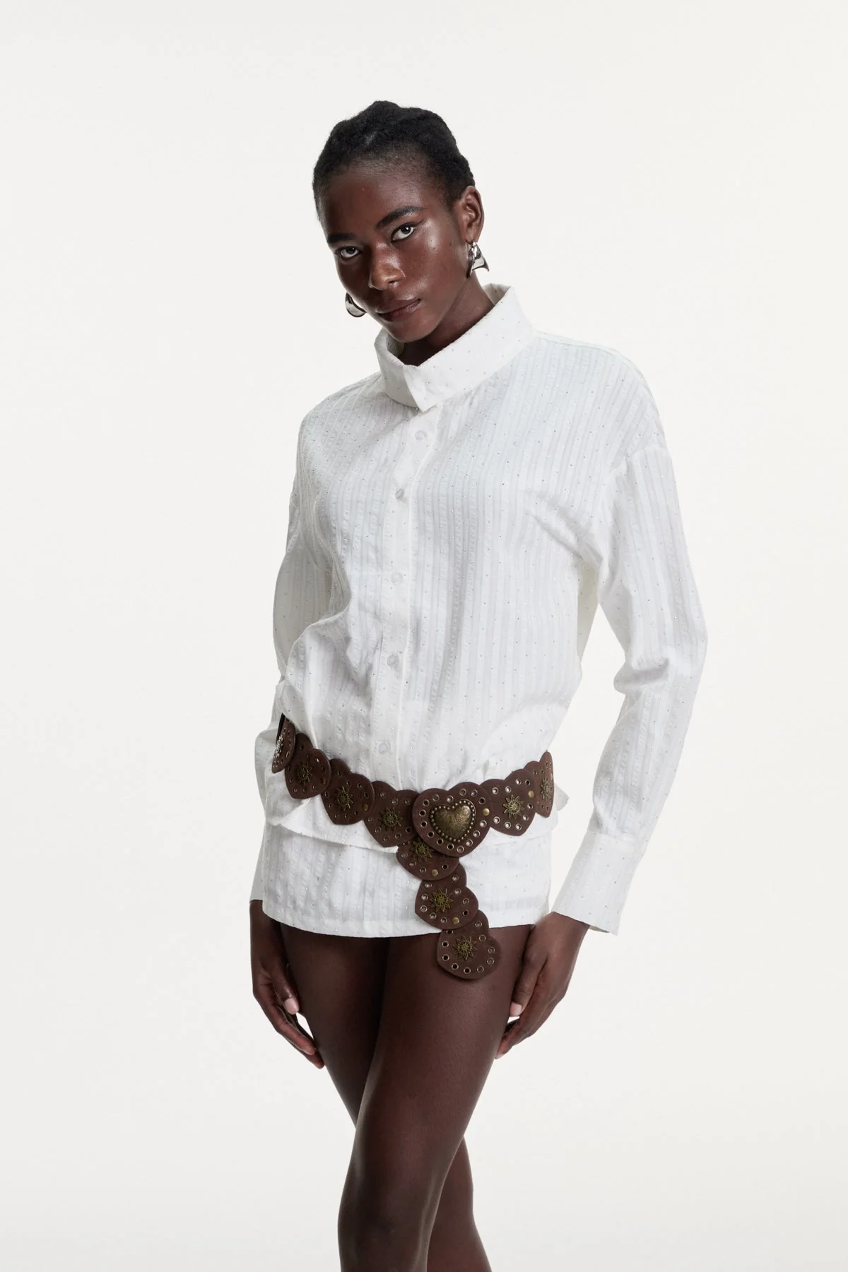 Glamorous Stripe Rhinestone Skirt Set in White