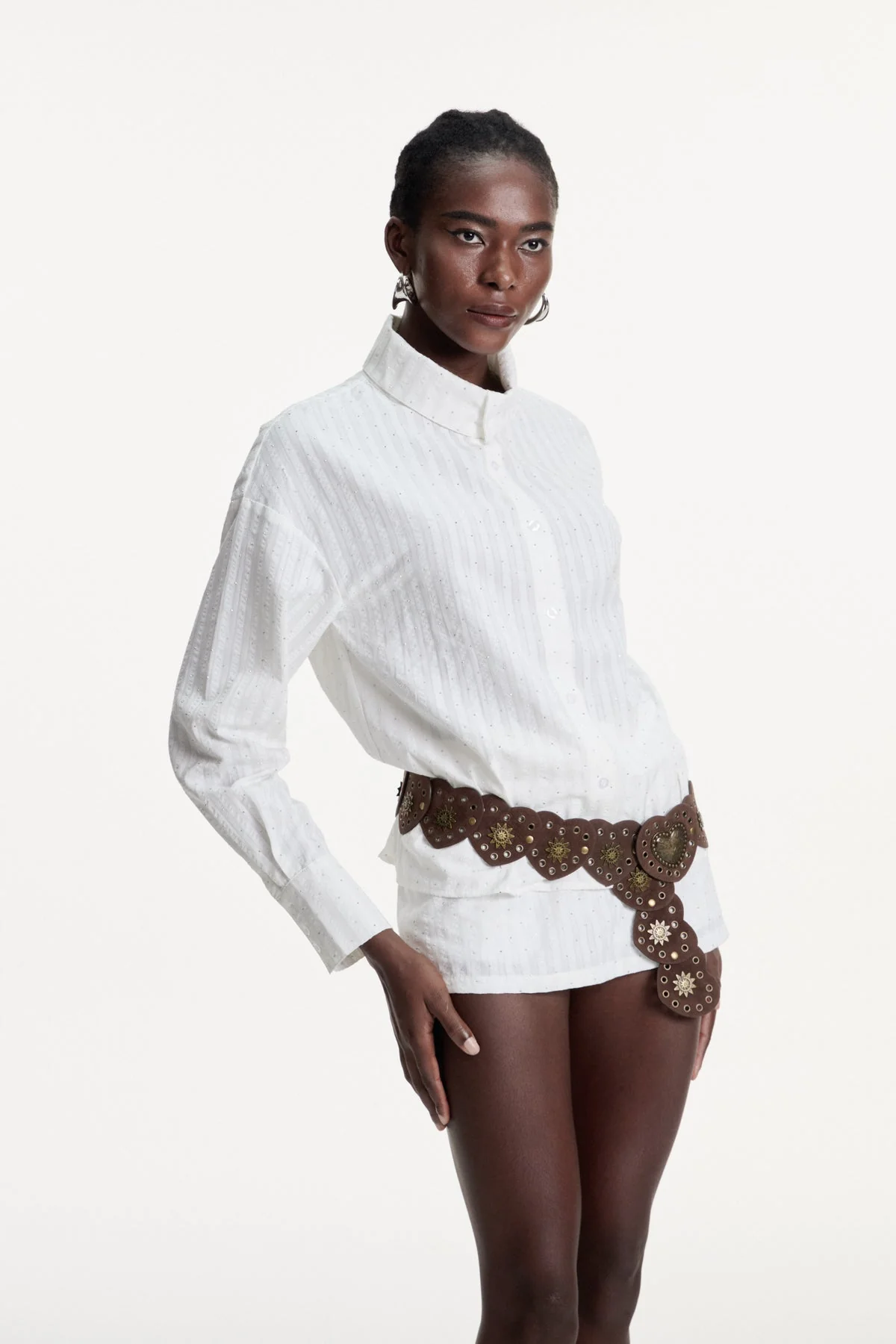 Glamorous Stripe Rhinestone Skirt Set in White