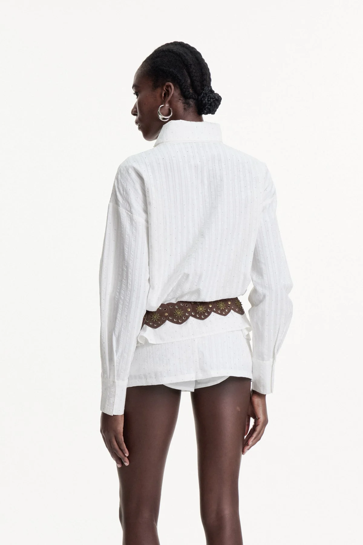 Glamorous Stripe Rhinestone Skirt Set in White