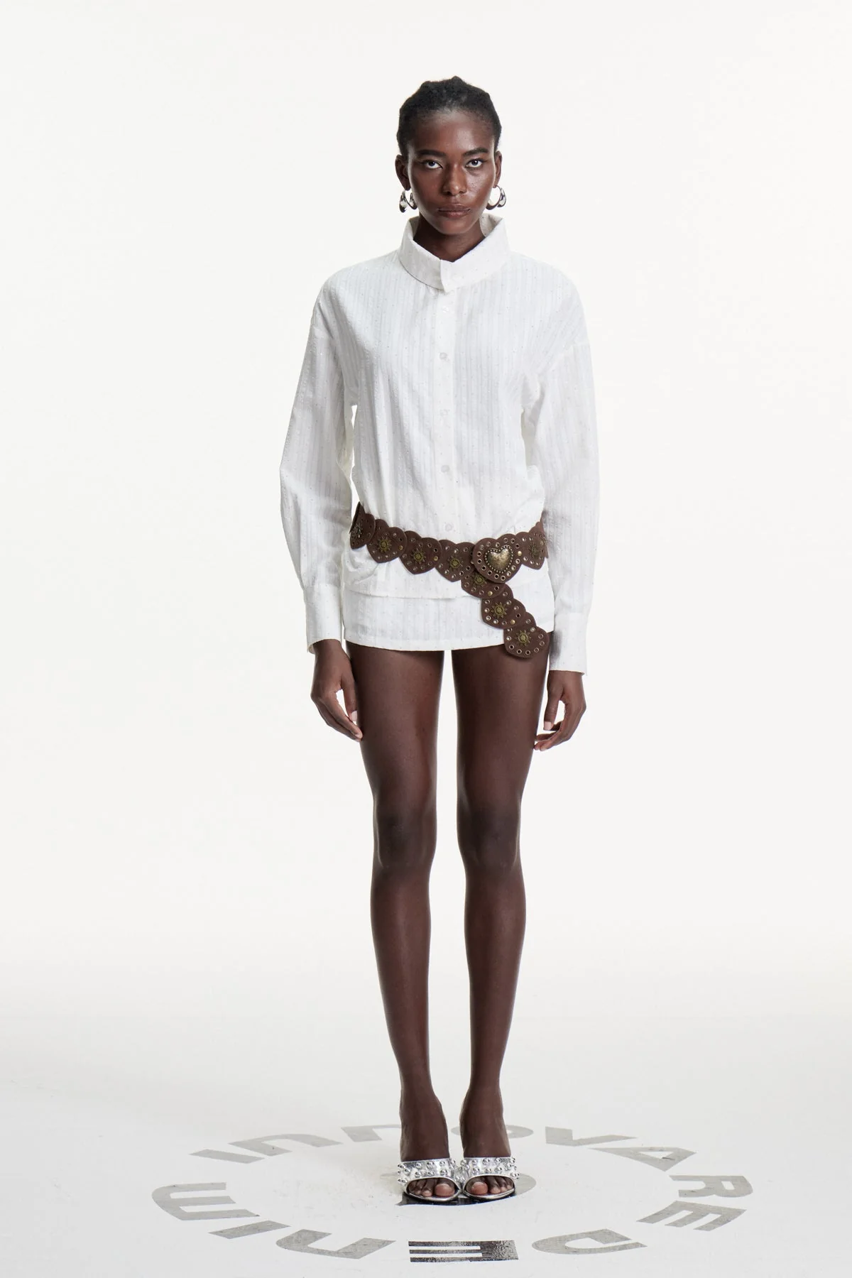 Glamorous Stripe Rhinestone Skirt Set in White