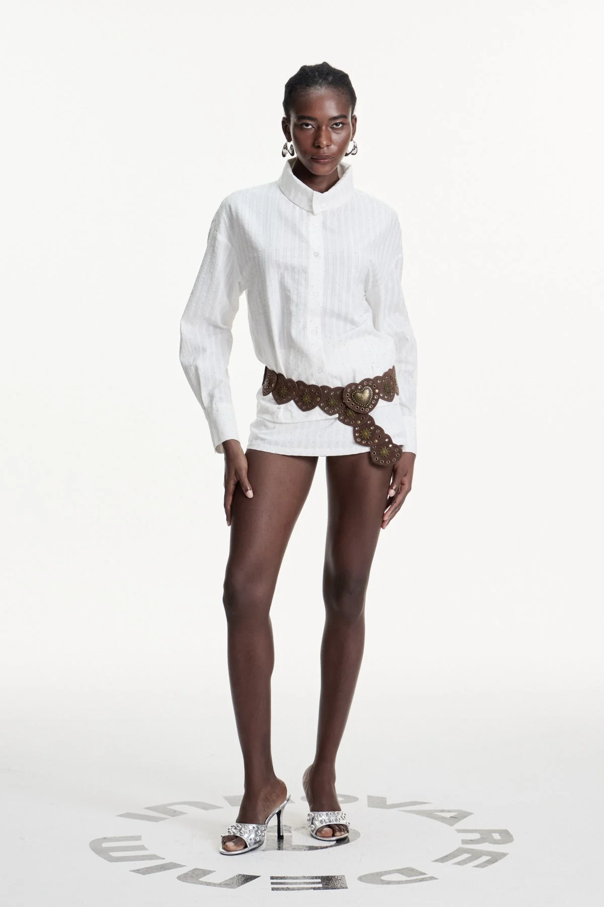 Glamorous Stripe Rhinestone Skirt Set in White