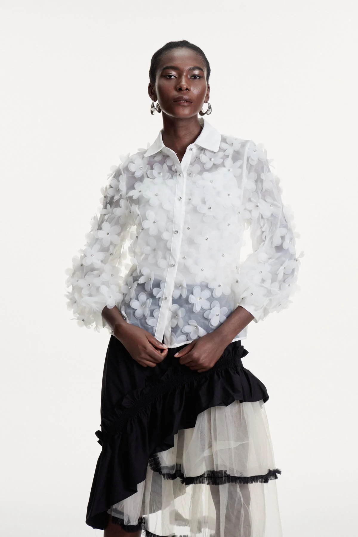 Floral Crystal White Shirt - Elegant Womens Top