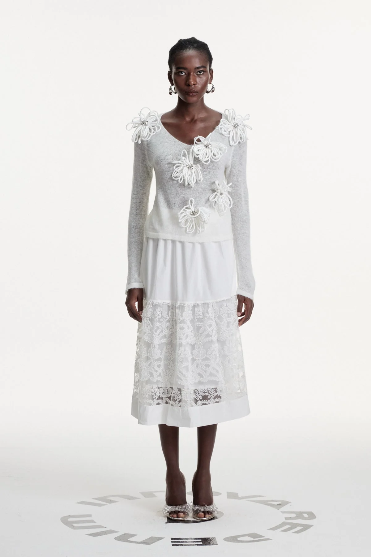 White Cutout Lace Maxi Skirt - Elegant Contemporary Design