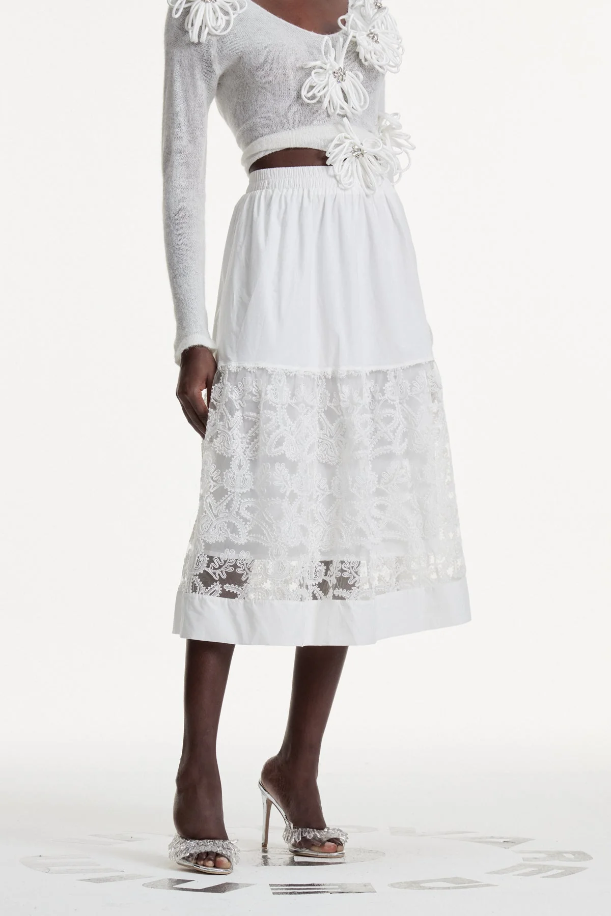 White Cutout Lace Maxi Skirt - Elegant Contemporary Design