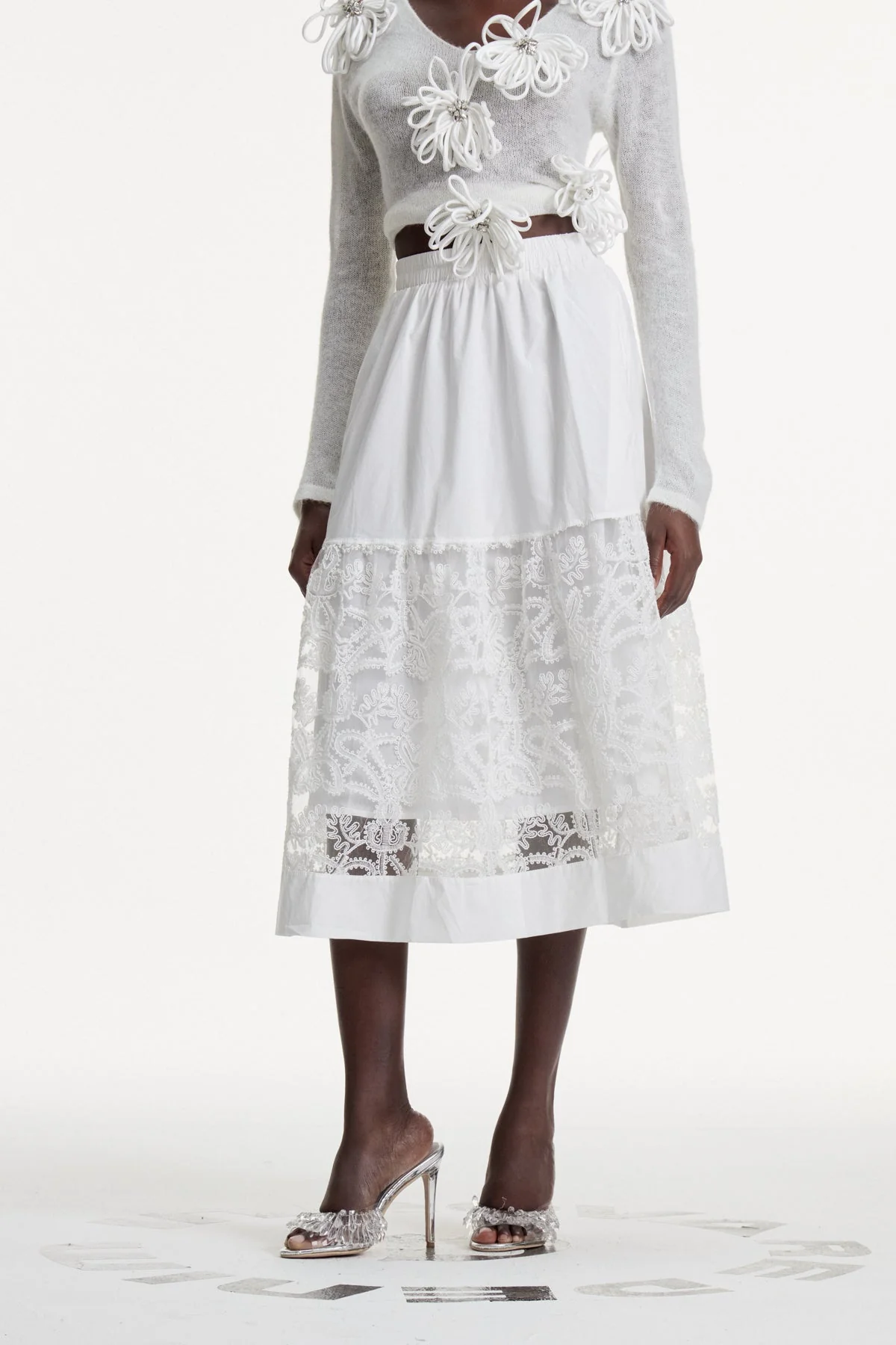 White Cutout Lace Maxi Skirt - Elegant Contemporary Design