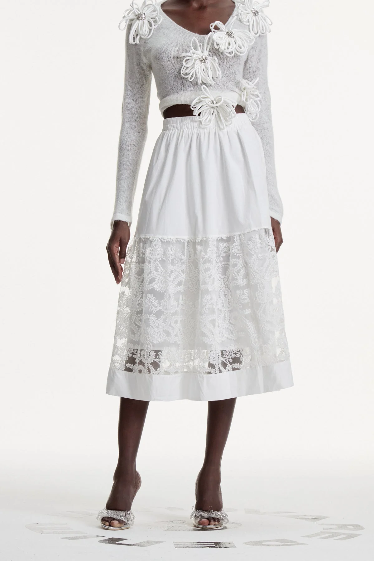 White Cutout Lace Maxi Skirt - Elegant Contemporary Design