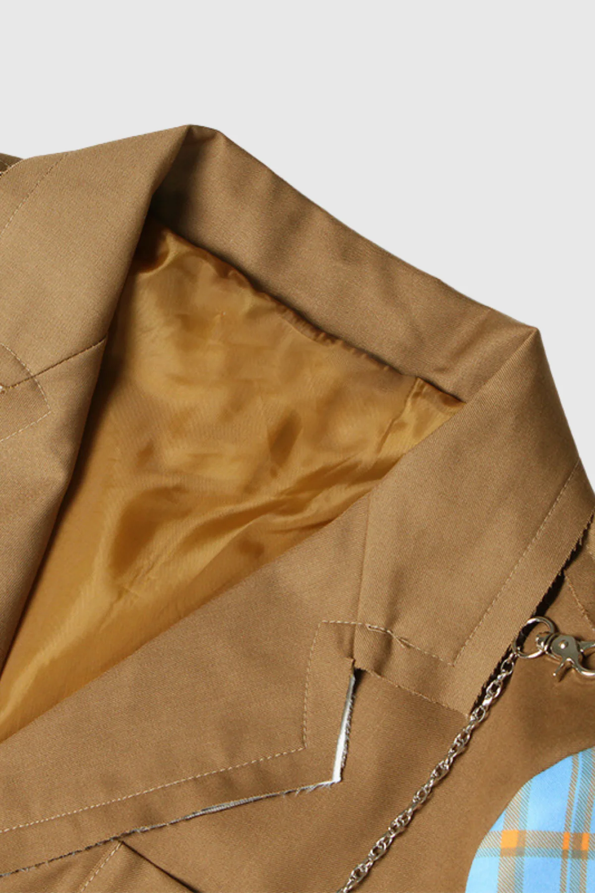 Stylish Chain Deconstruct Grid Blazer in Khaki