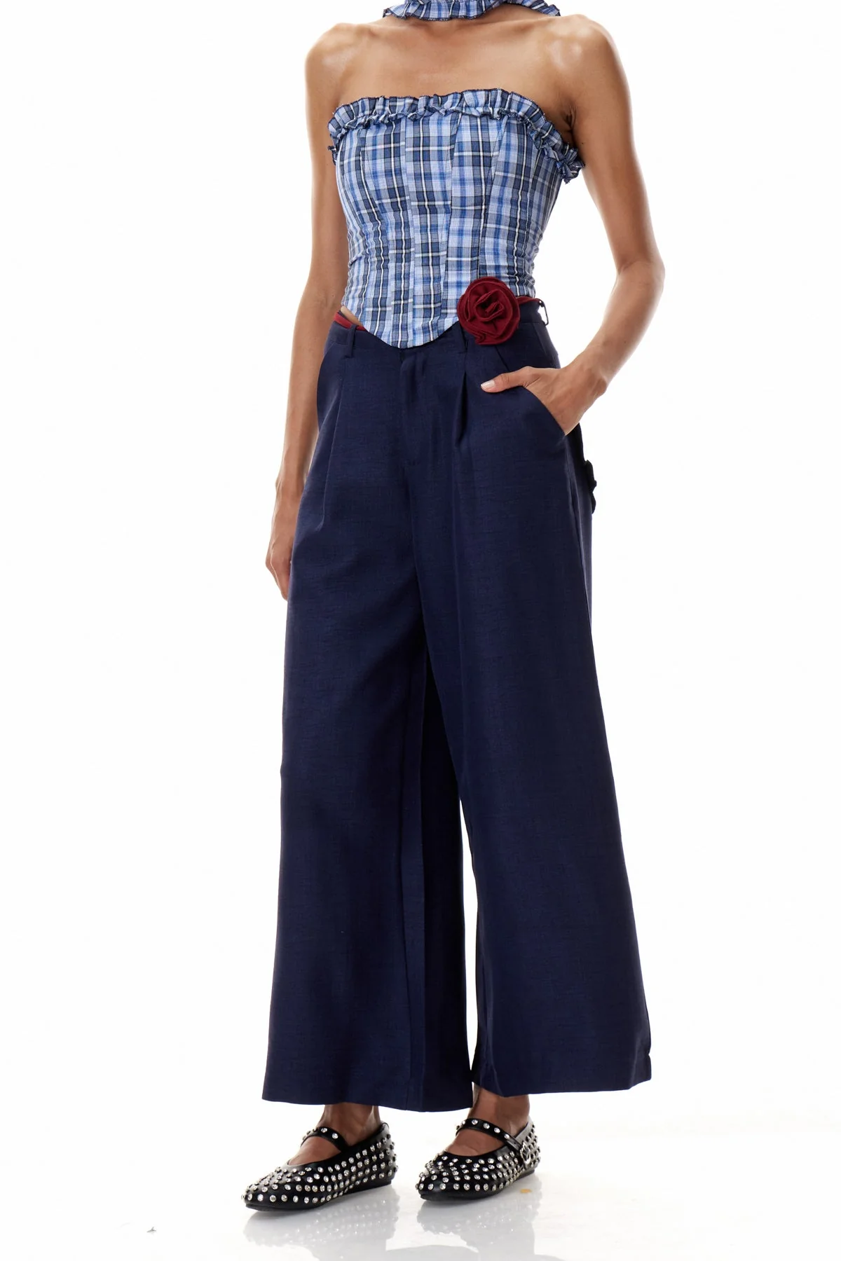 Floral Print Tailored Pants Black Chic Essential Womens Fashion