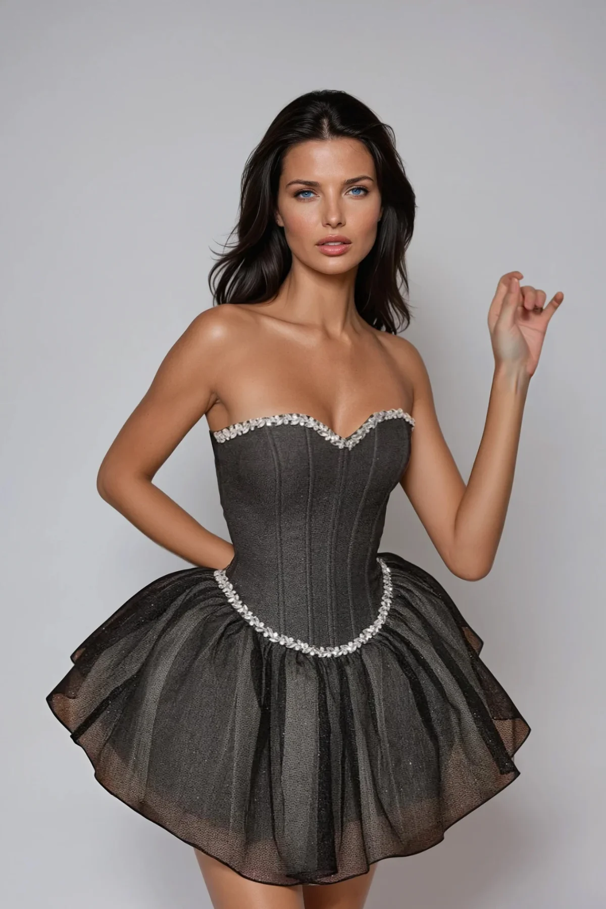 Elegant Strapless Corset Puffy Party Mini Dress - Black