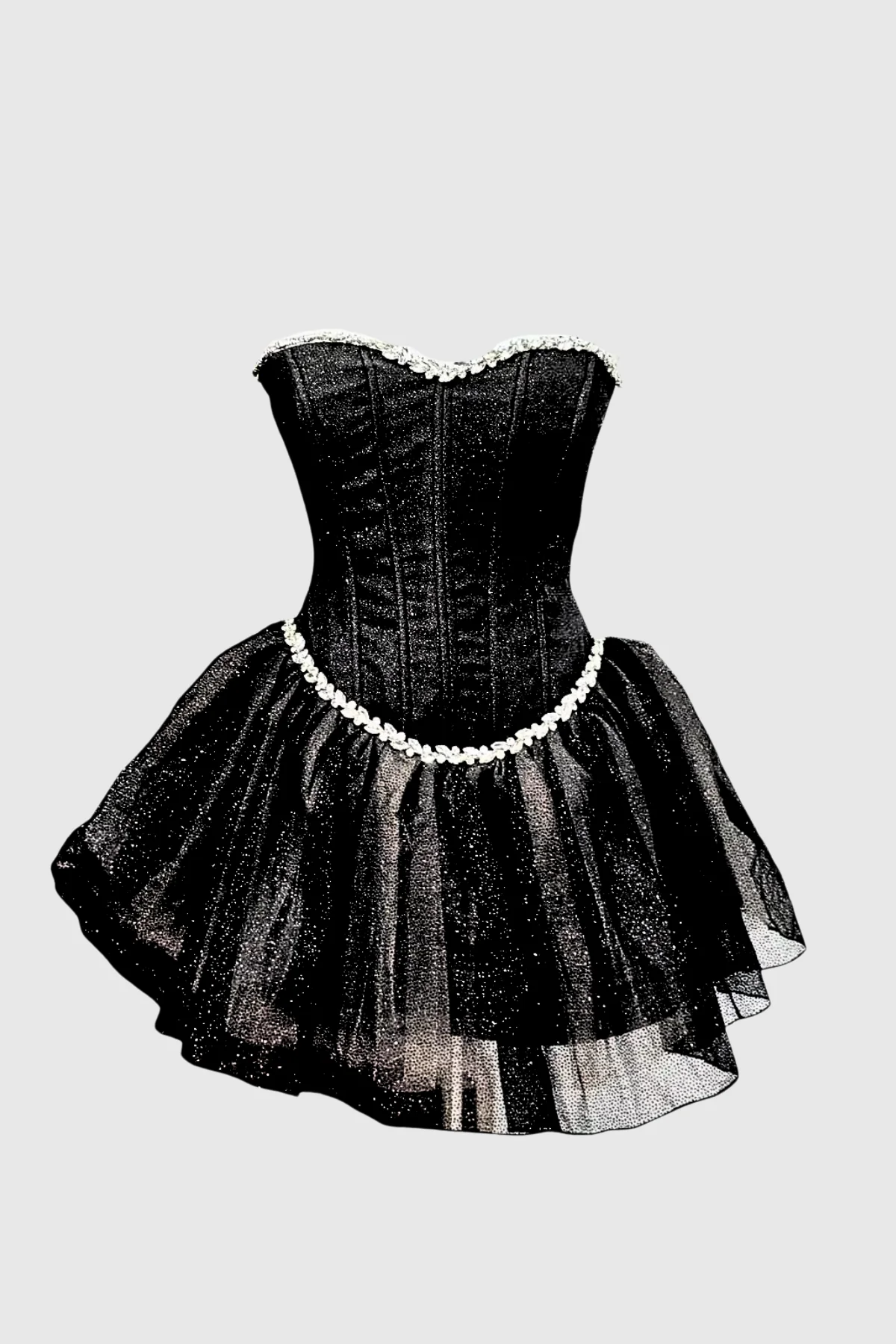 Elegant Strapless Corset Puffy Party Mini Dress - Black