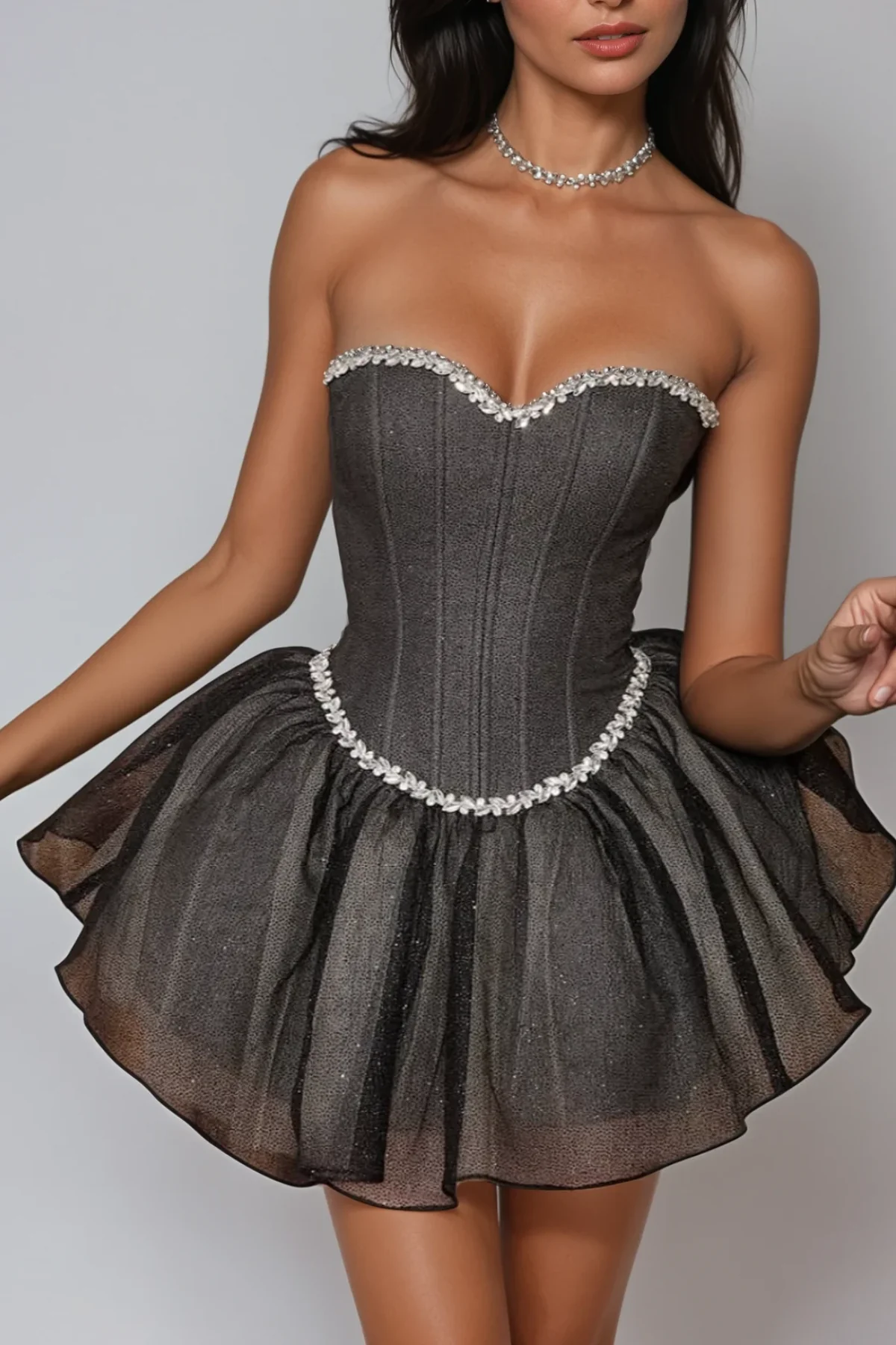 Elegant Strapless Corset Puffy Party Mini Dress - Black