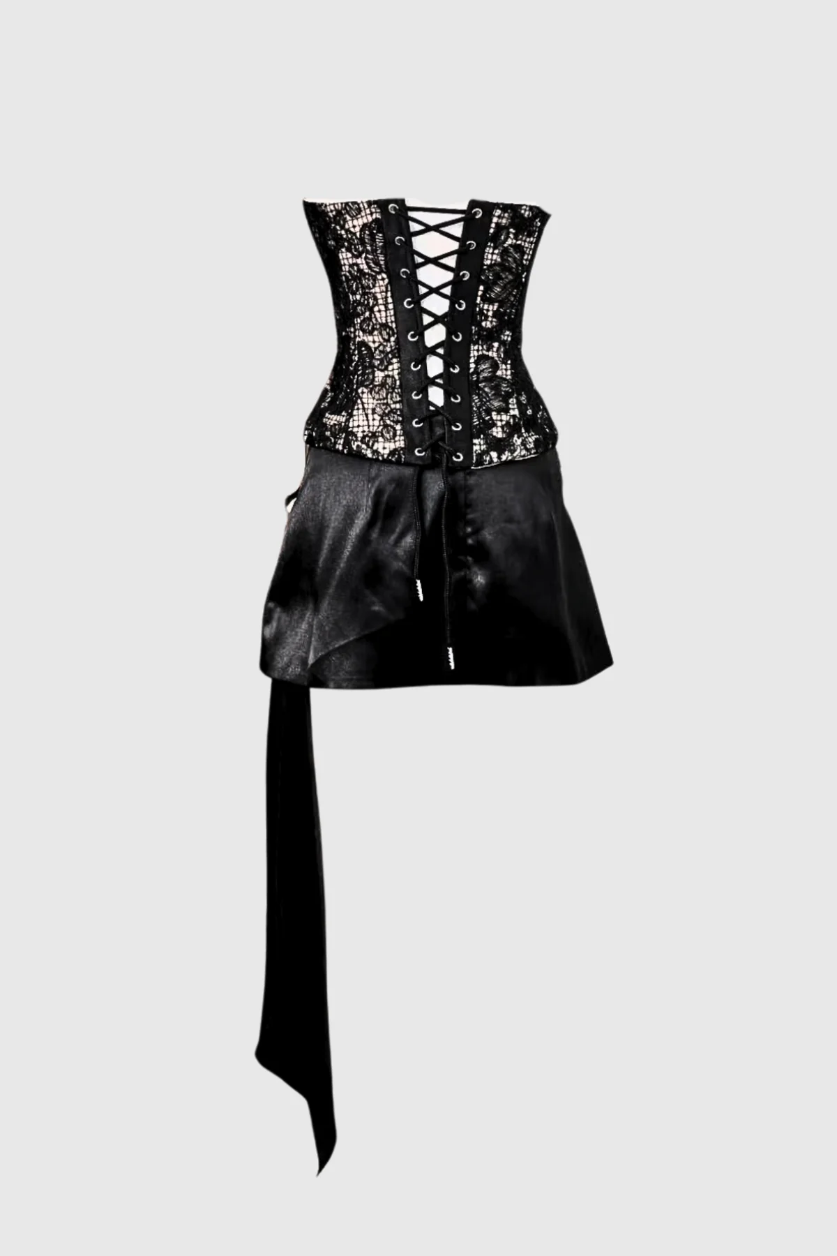 Elegant Black Lace Fringe Satin Mini Dress