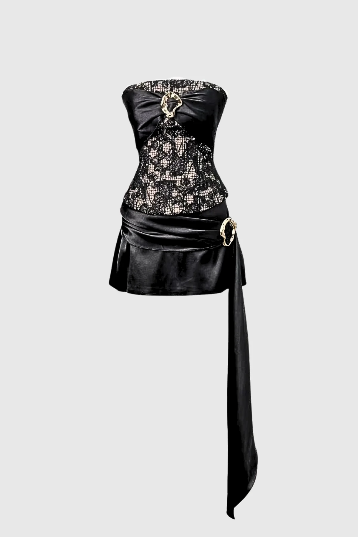 Elegant Black Lace Fringe Satin Mini Dress