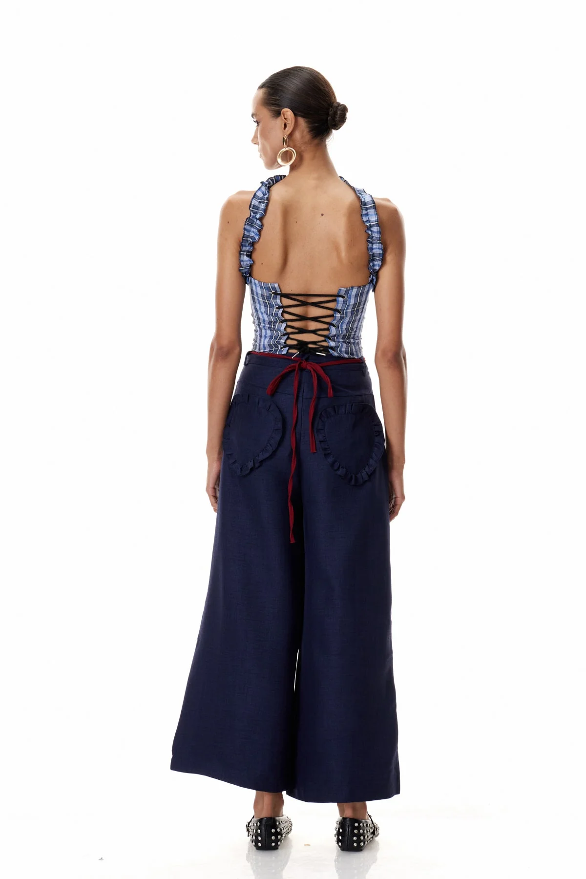 Grid Patterned Corset Top in Blue | Structured Chic Essential