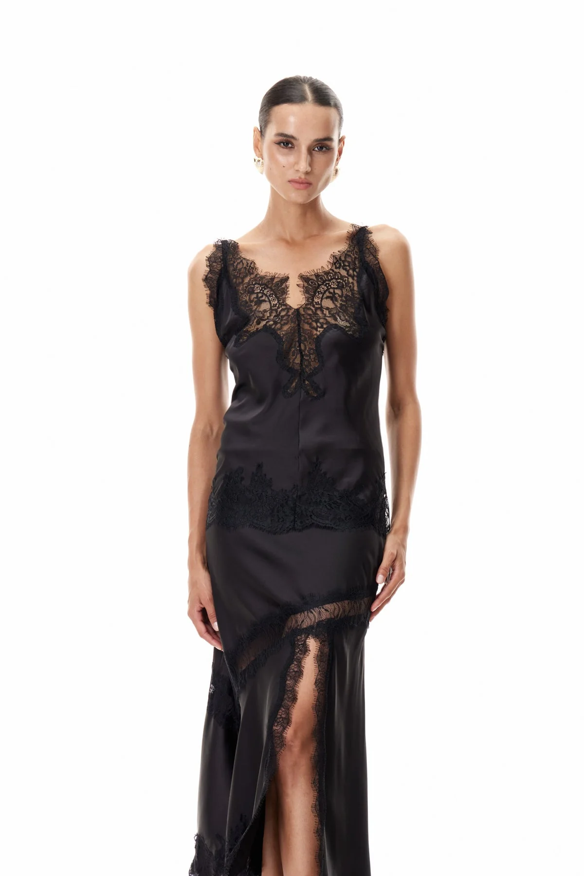Elegant Black Lace Satin Womens Top