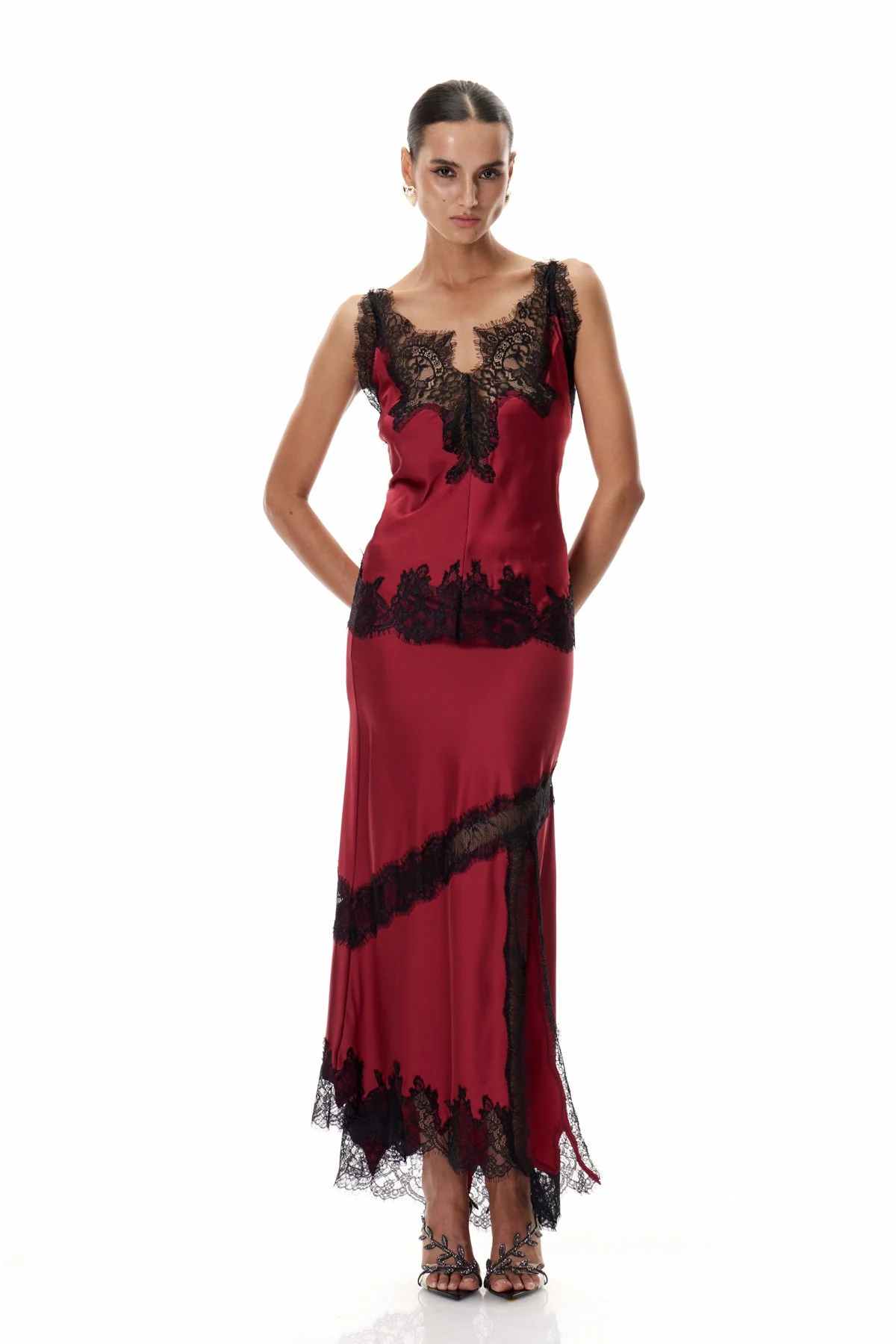 Red Lace Satin Elegant Top for Women