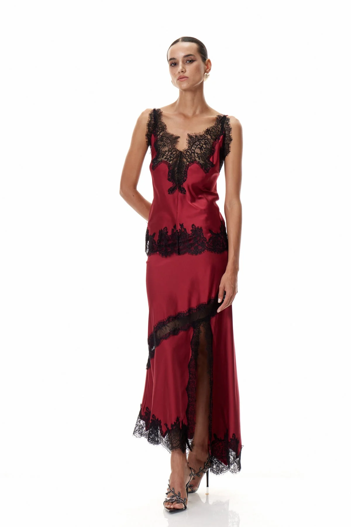 Red Lace Satin Elegant Top for Women