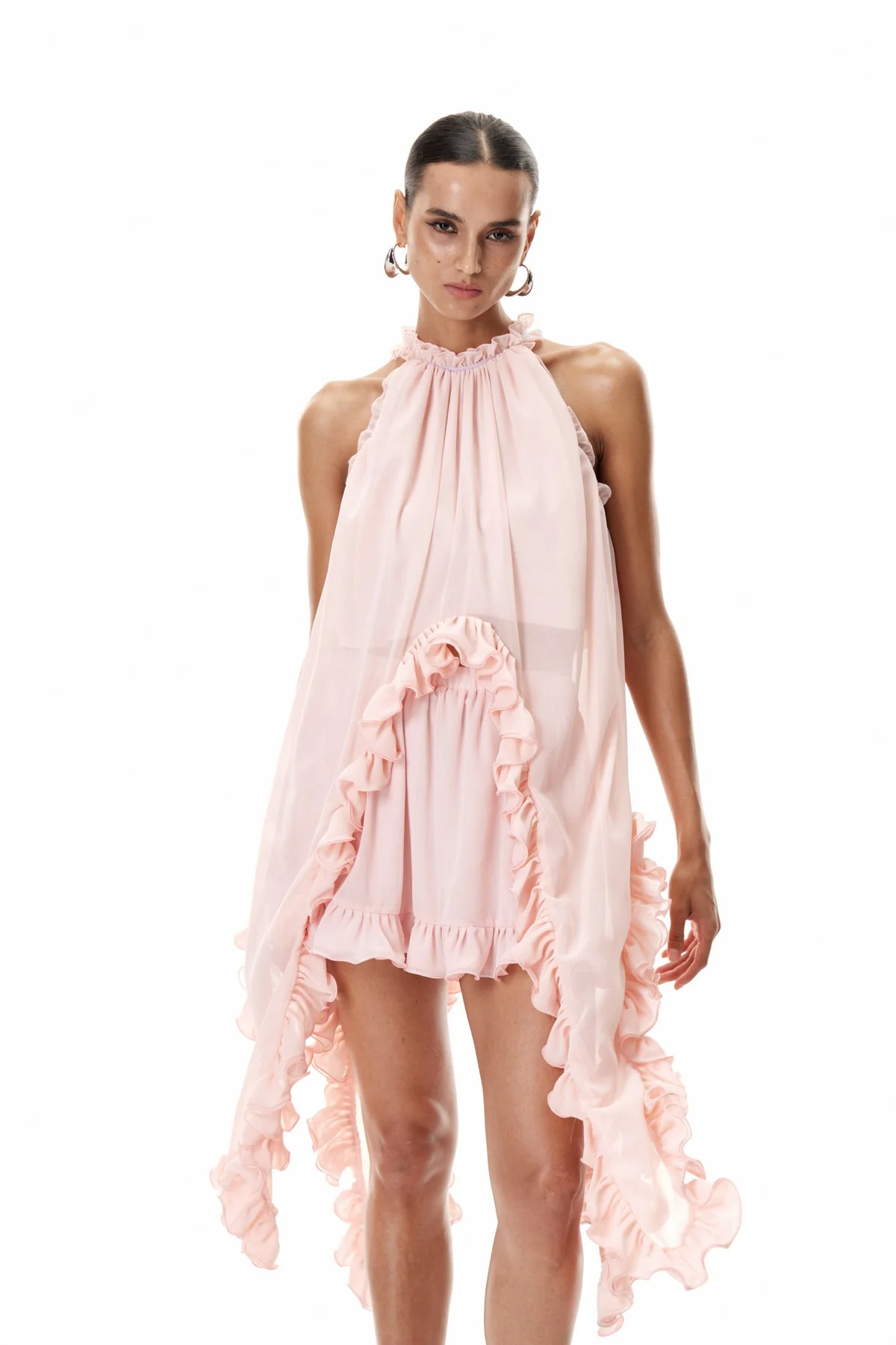 Pink Ruffle Skirt Set with Sleeveless Top