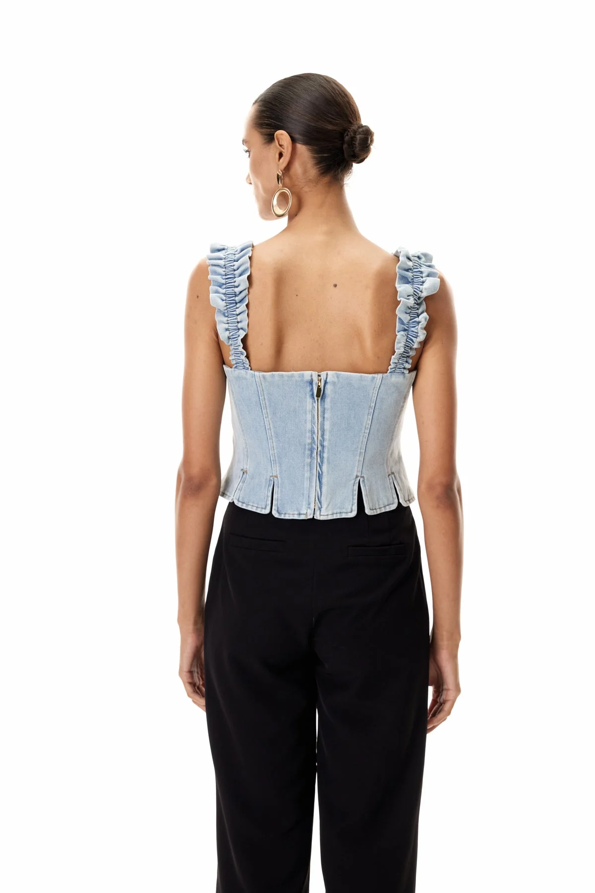 Denim Corset Top with Elegant Embellishments