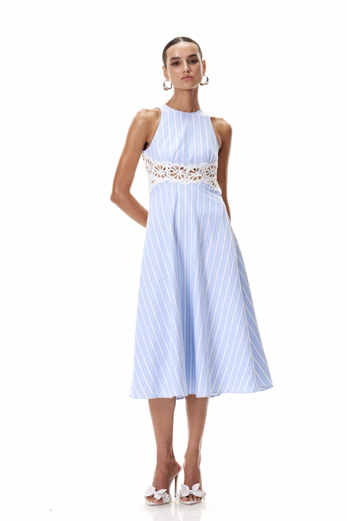 Blue Striped Sleeveless Maxi Dress