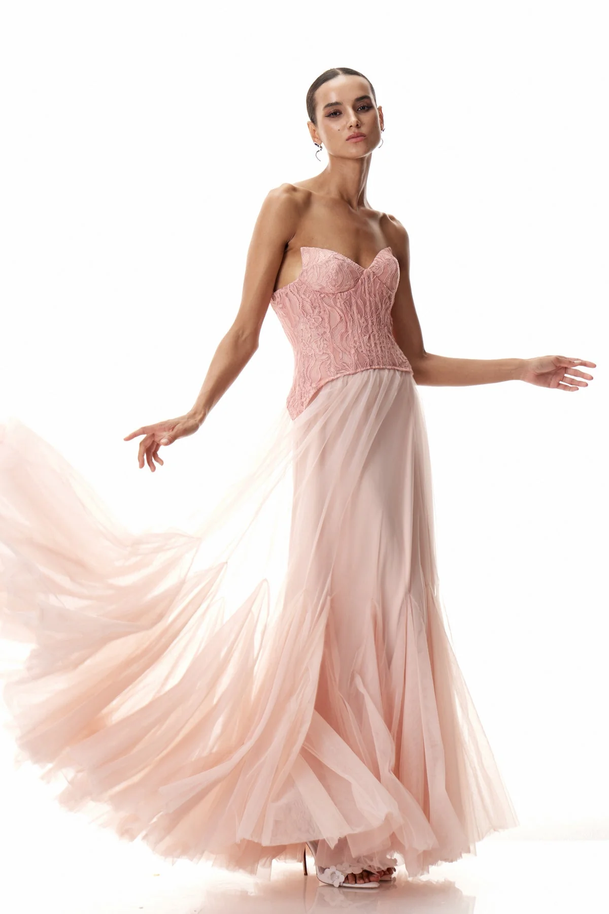 Blush Lace Corset Tulle Dress - Elegant Formal Wear