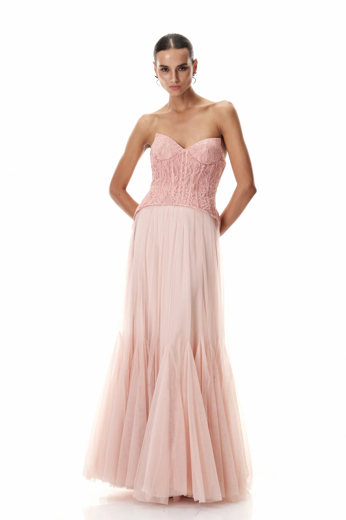 Blush Lace Corset Tulle Dress - Elegant Formal Wear