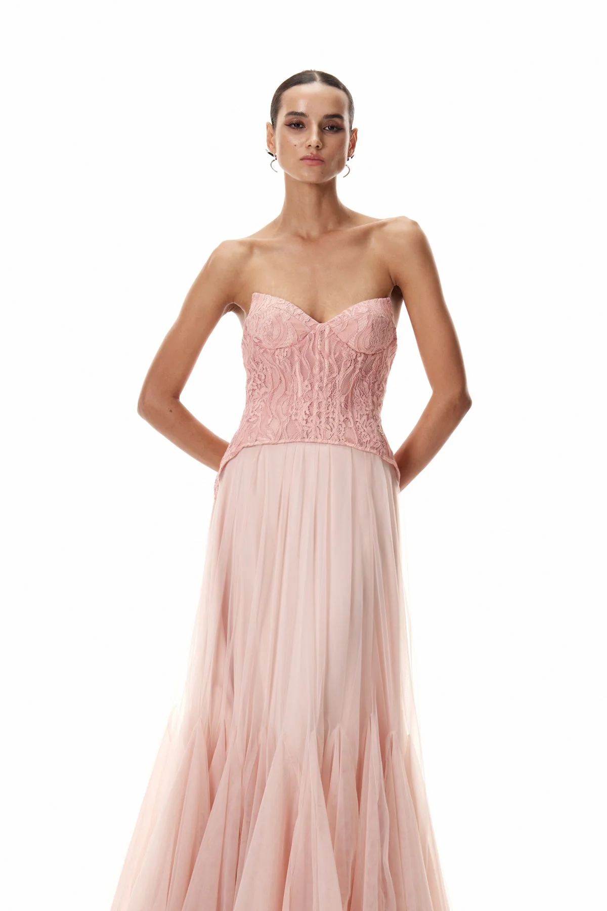Blush Lace Corset Tulle Dress - Elegant Formal Wear