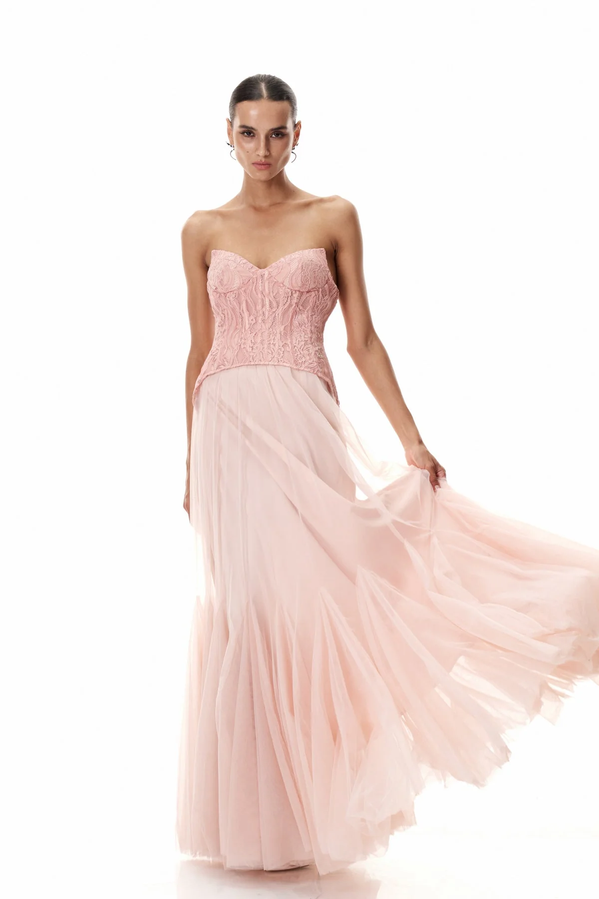Blush Lace Corset Tulle Dress - Elegant Formal Wear