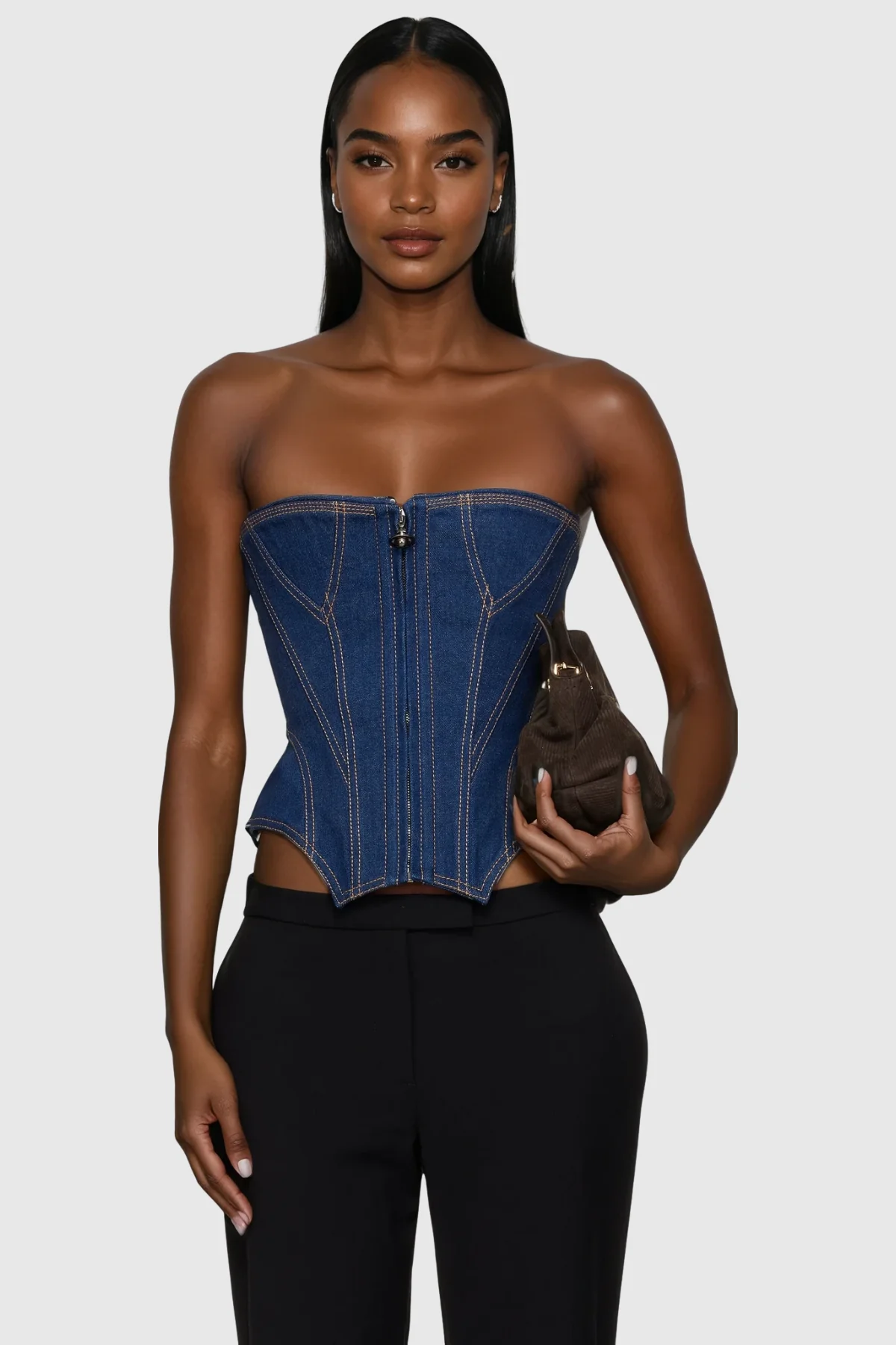 Denim Strapless Zipper Top for Women