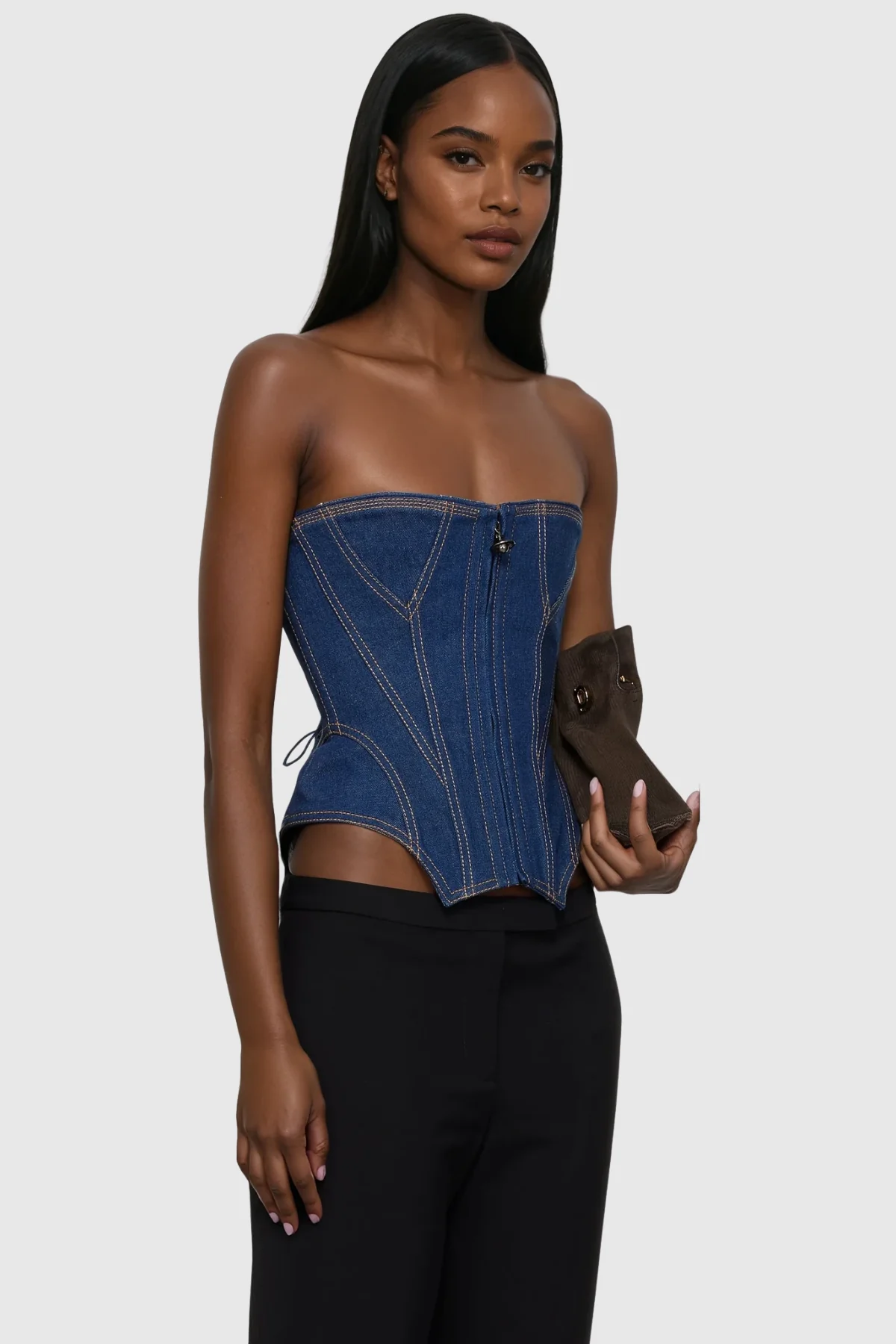 Denim Strapless Zipper Top for Women
