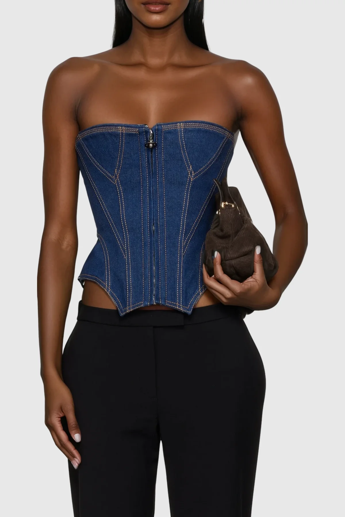 Denim Strapless Zipper Top for Women