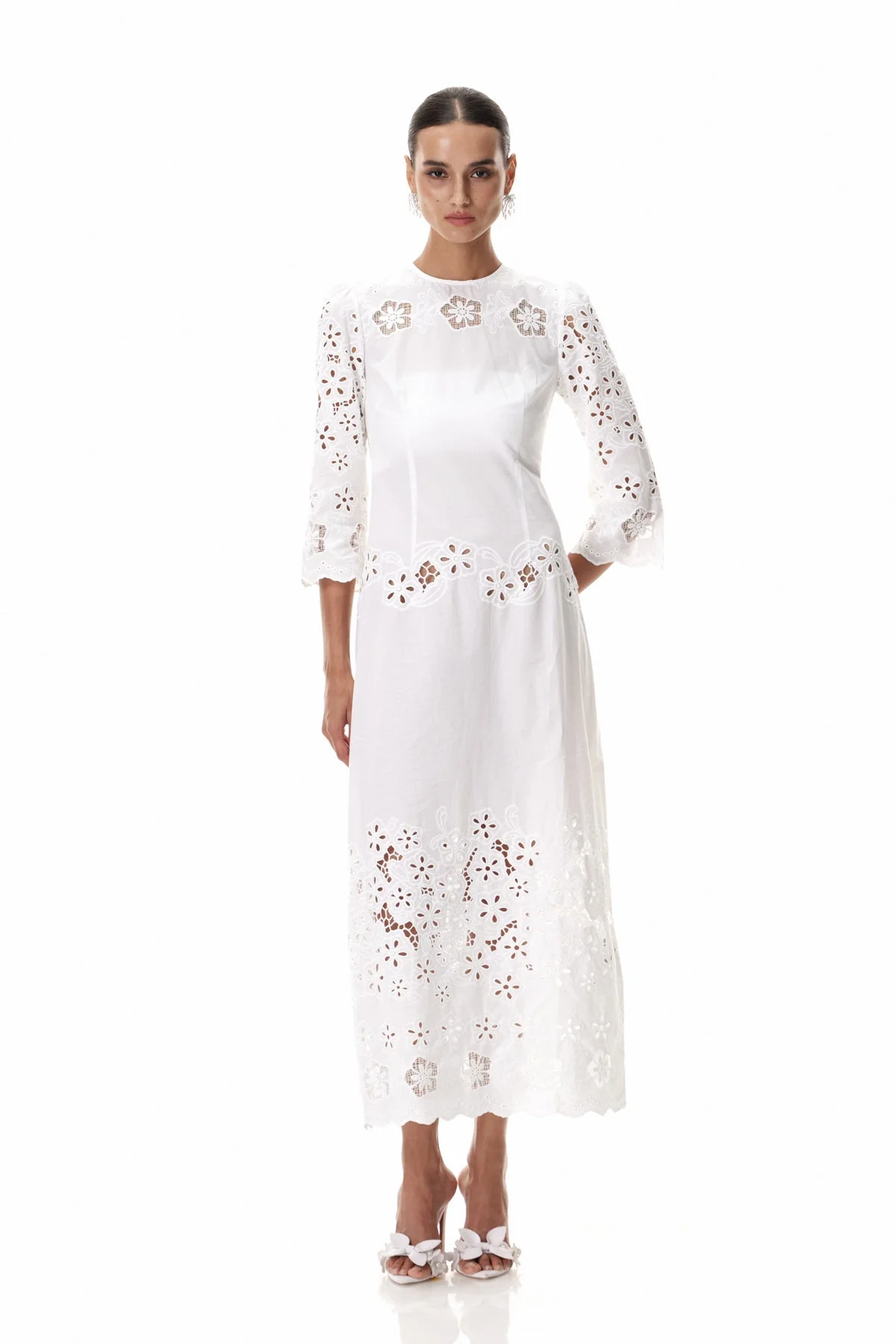 White Floral Cutout Midi Dress - Elegant Sophistication