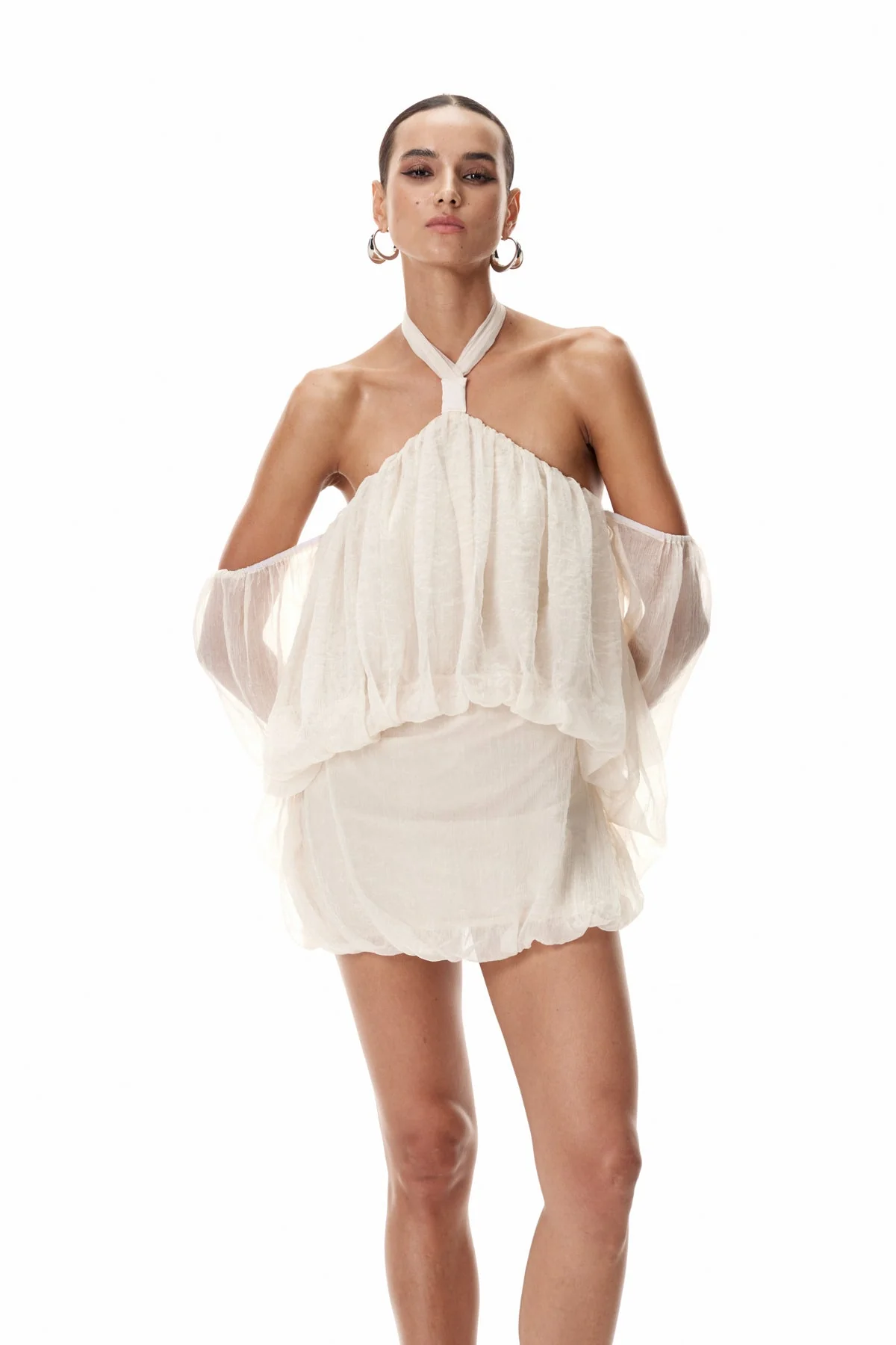 Apricot Ruched Off Shoulder Mini Dress