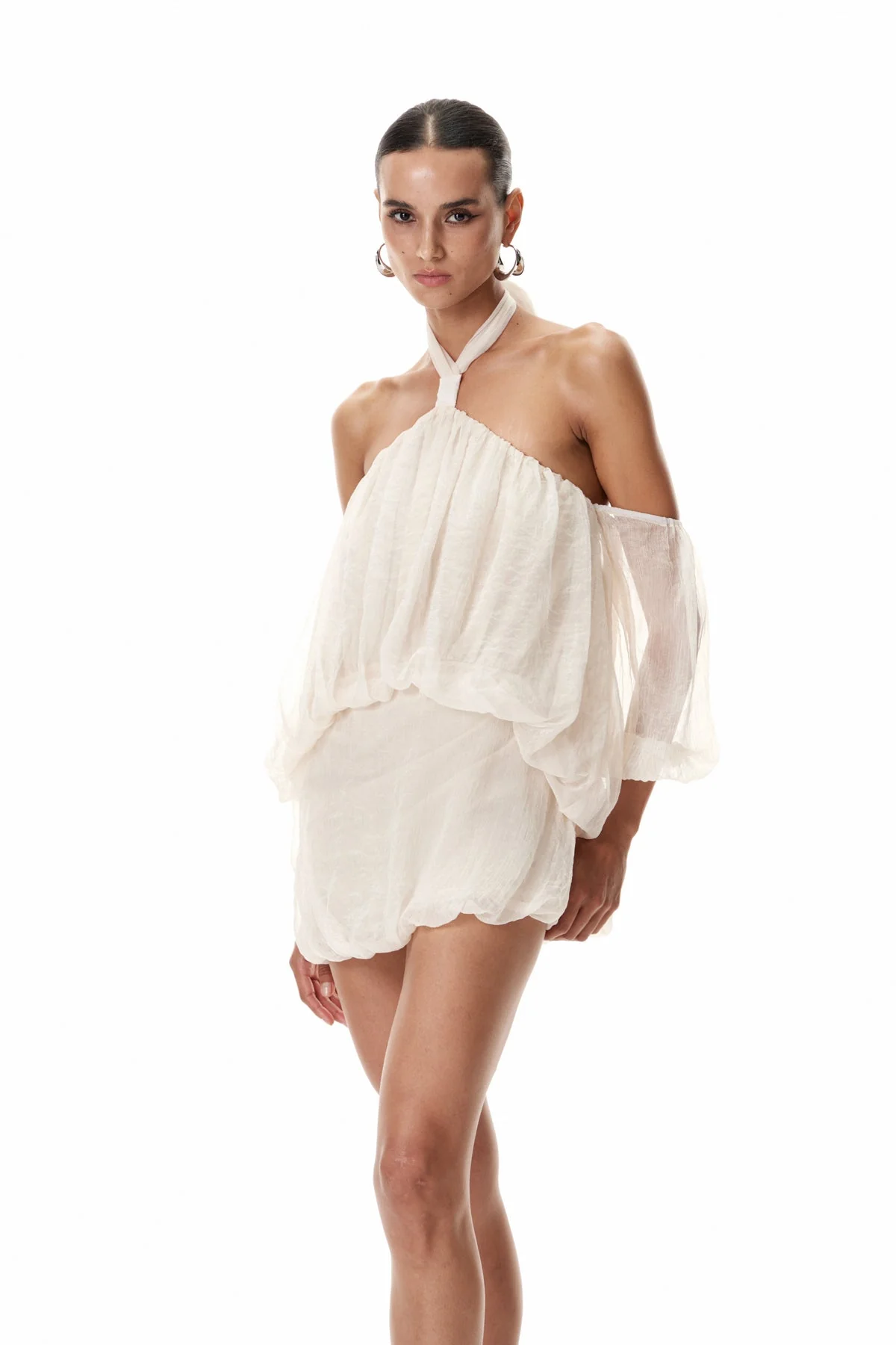 Apricot Ruched Off Shoulder Mini Dress