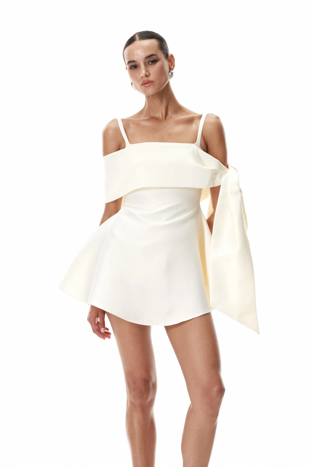 White Asymmetric Spaghetti Mini Dress