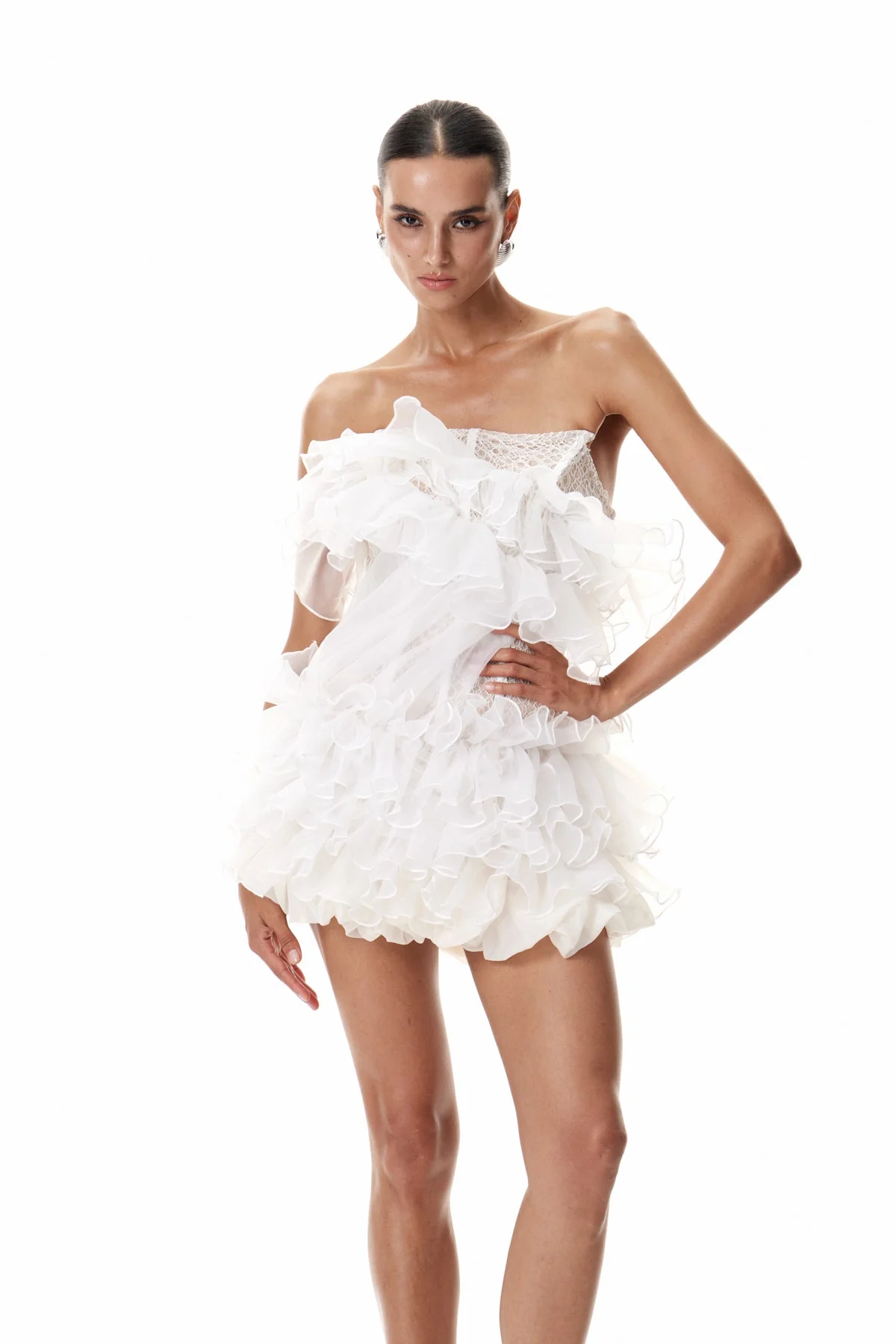 White Embroidered Ruffle Corset Mini Dress