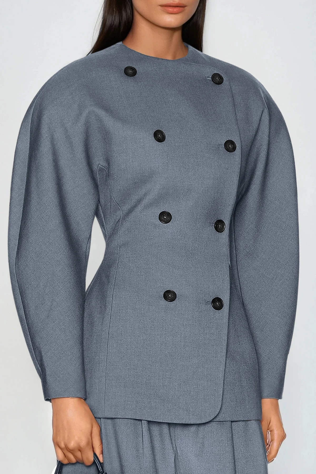 Gray Double Breasted Tailored Pants Set