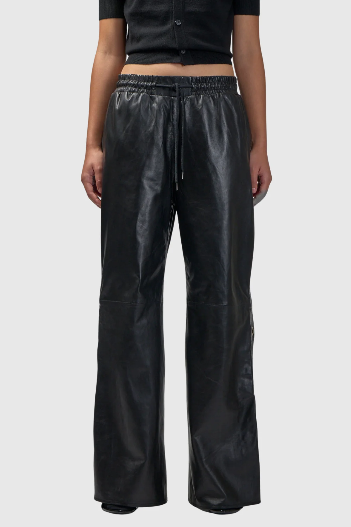 Deconstructed Eyelet Leather Pants for Stylish Edge