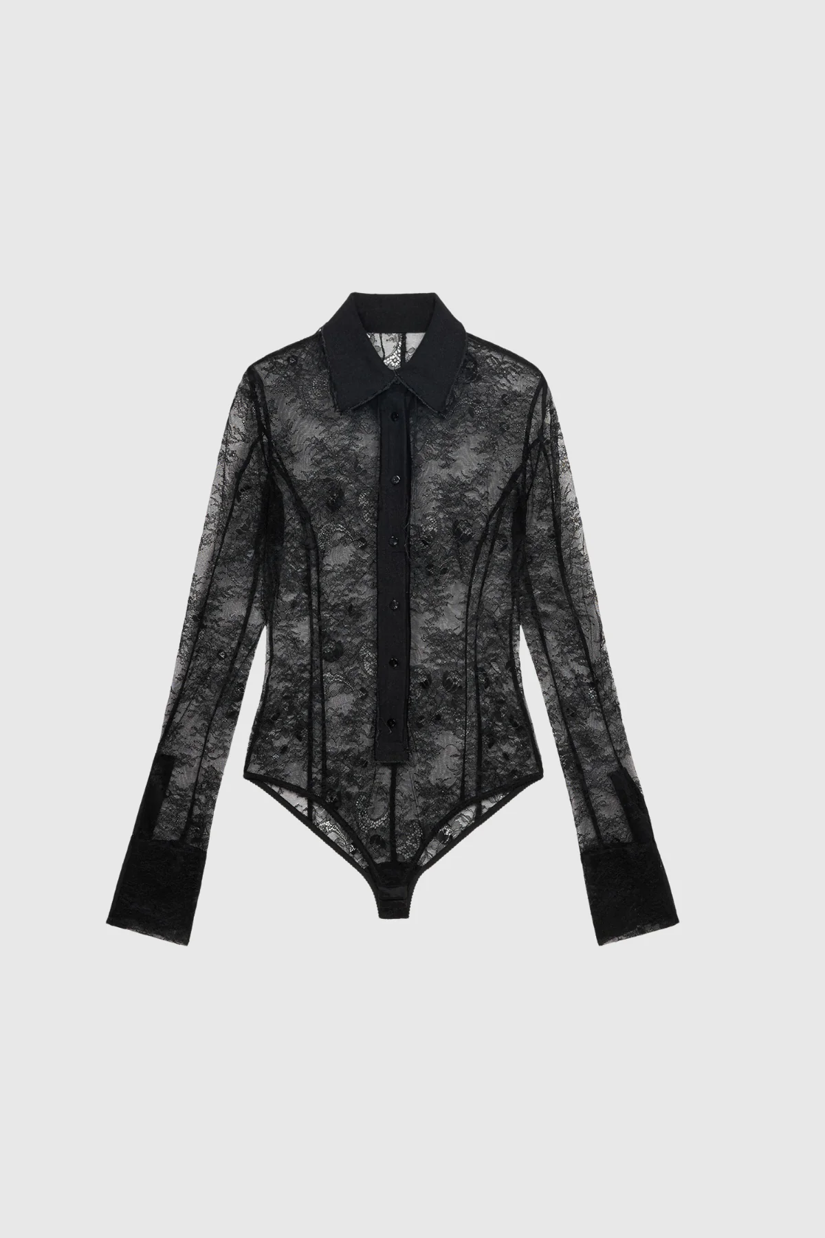 Black Mesh Lace Romper with Long Sleeves